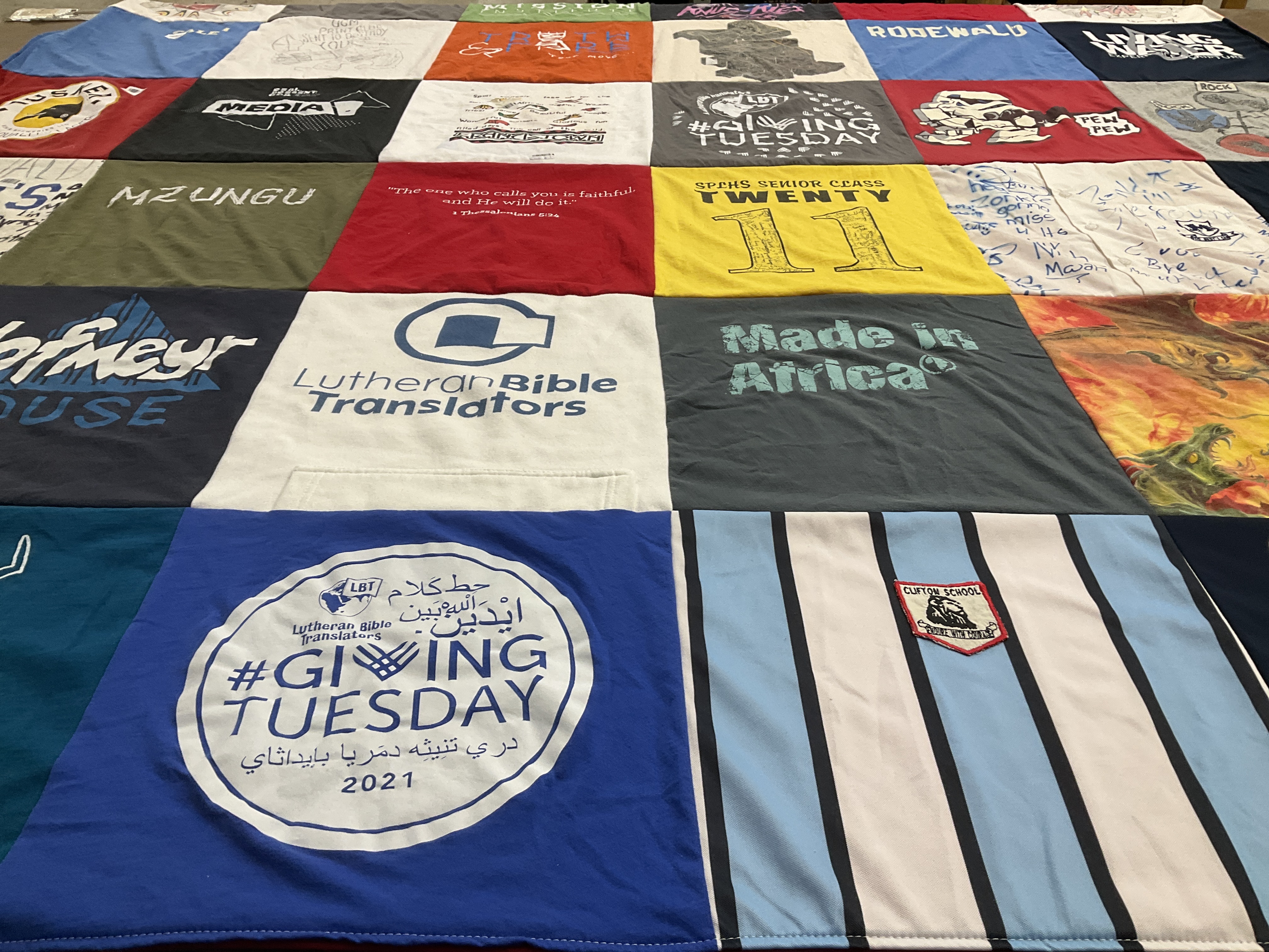 T-shirt quilt from cutoff school by Cynthia from MO
