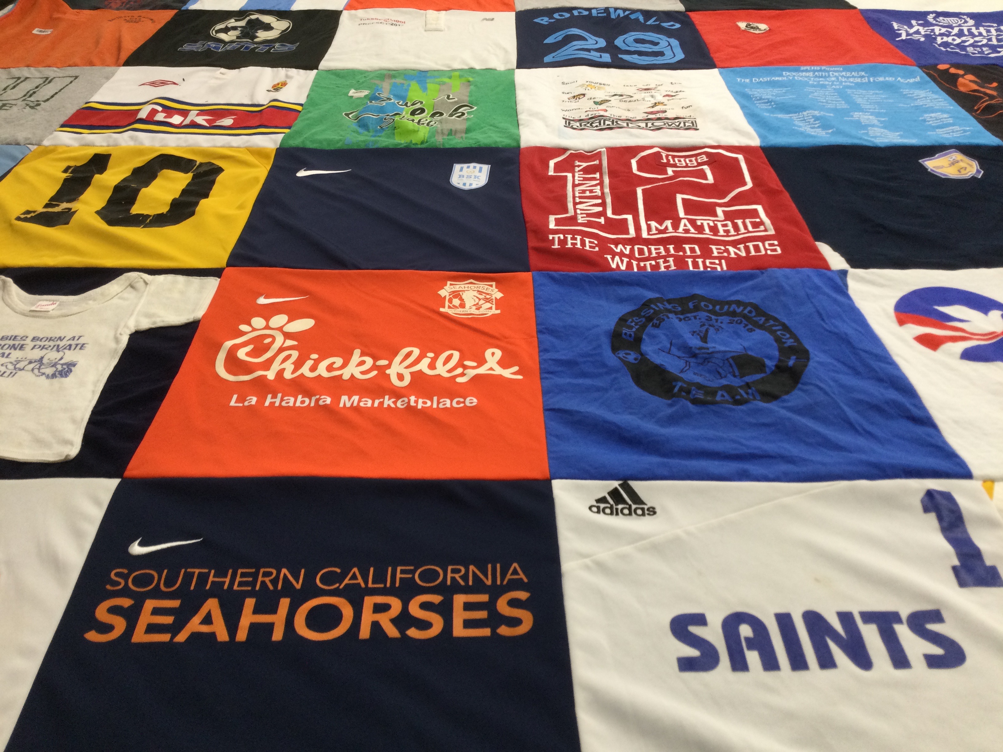 T-shirt quilt featuring southern california seahorses, saints by Cynthia from MO