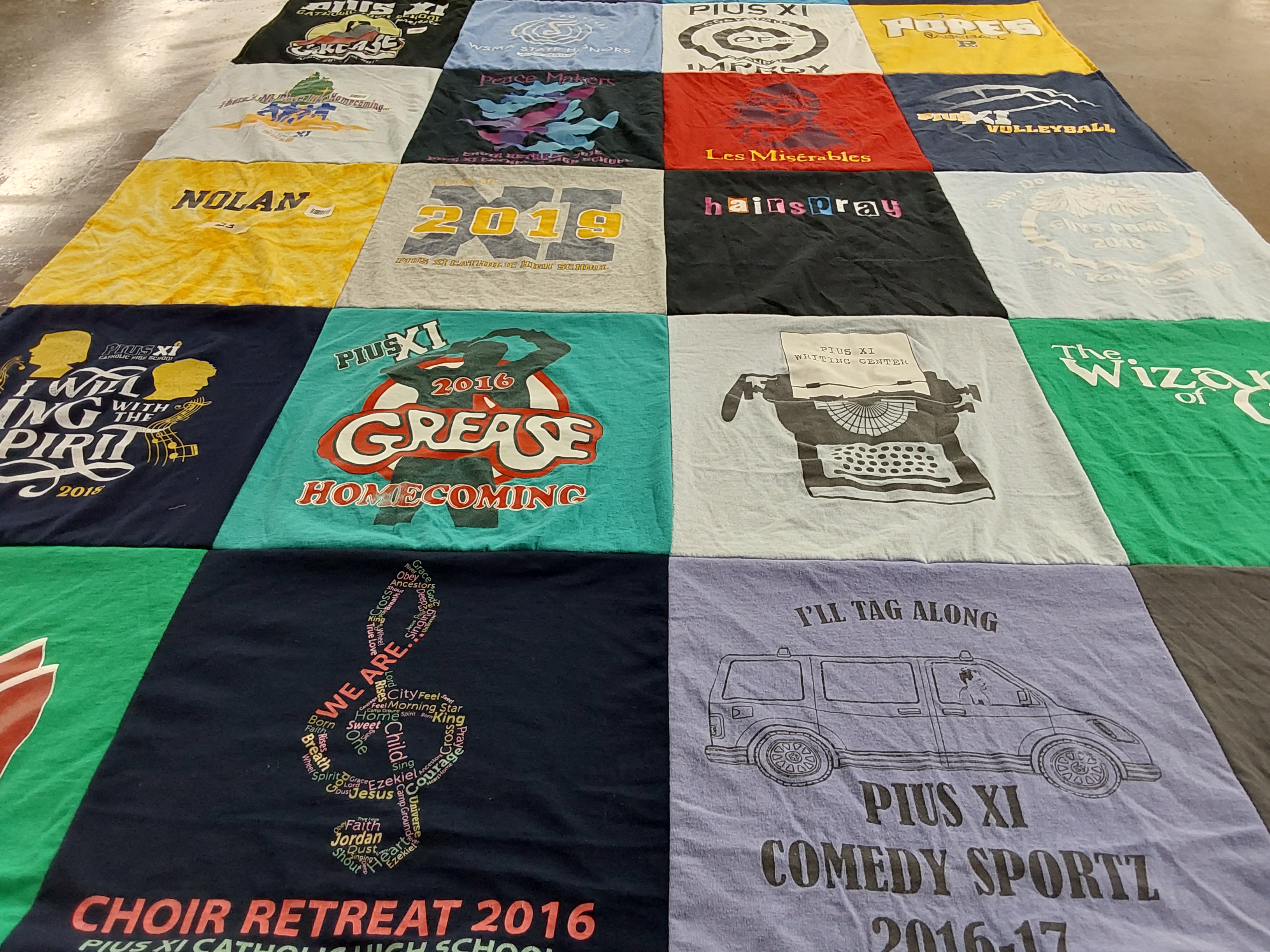 T-shirt quilt from pius xi catholic high school by Julie from WI