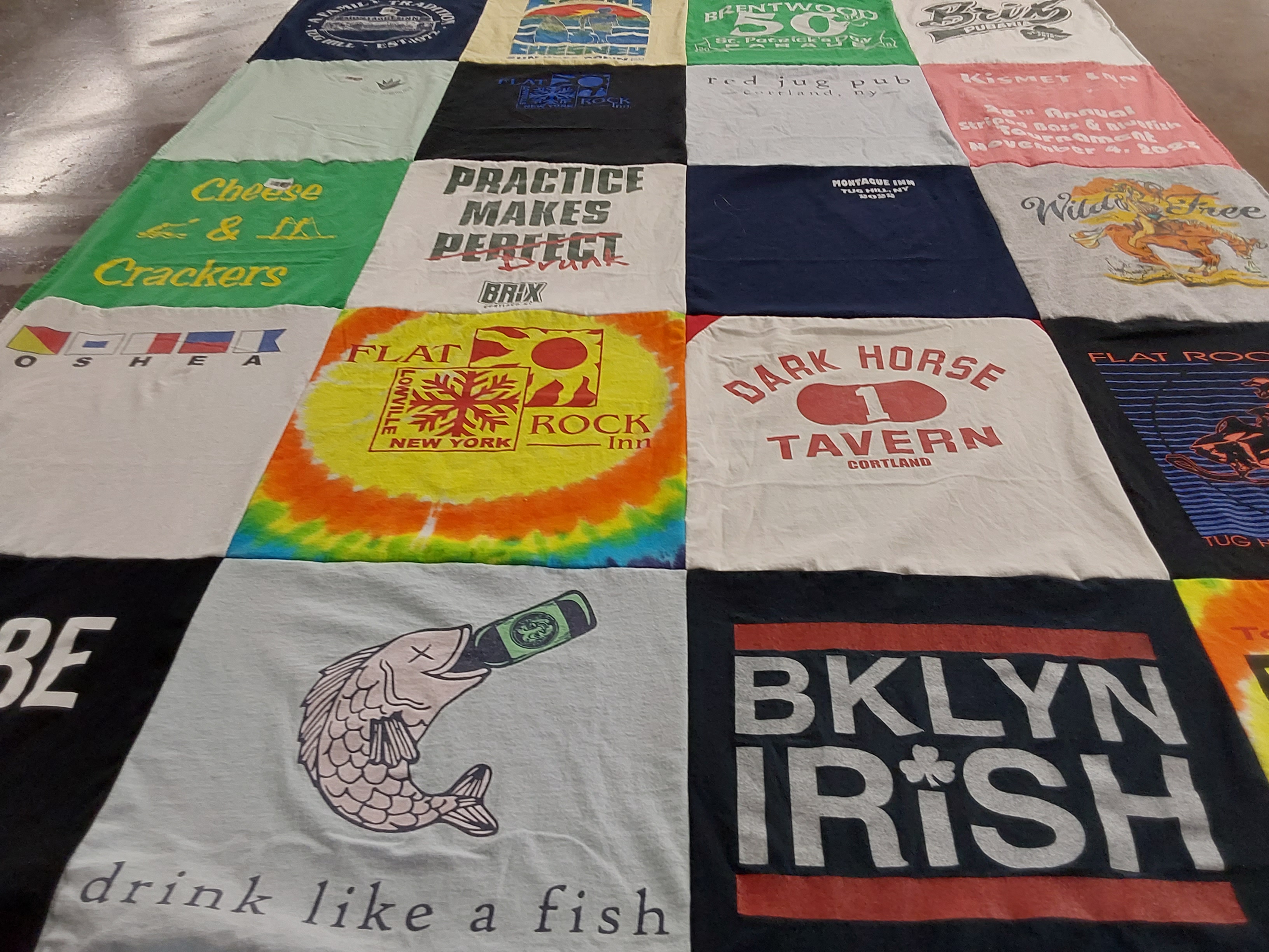T-shirt quilt with food, drinking themes by Elizabeth from NY