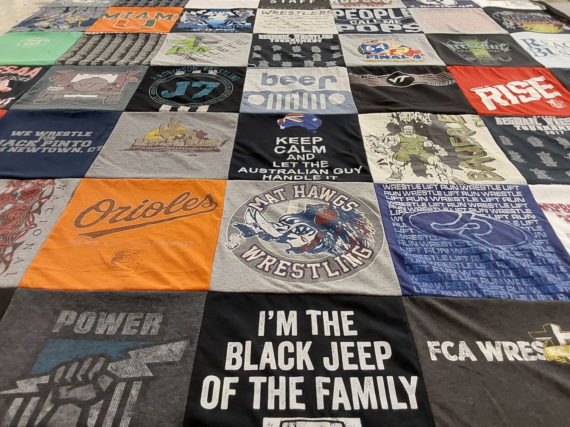 T-shirt quilt featuring orioles, hawgs wrestling by Chrissy from MD
