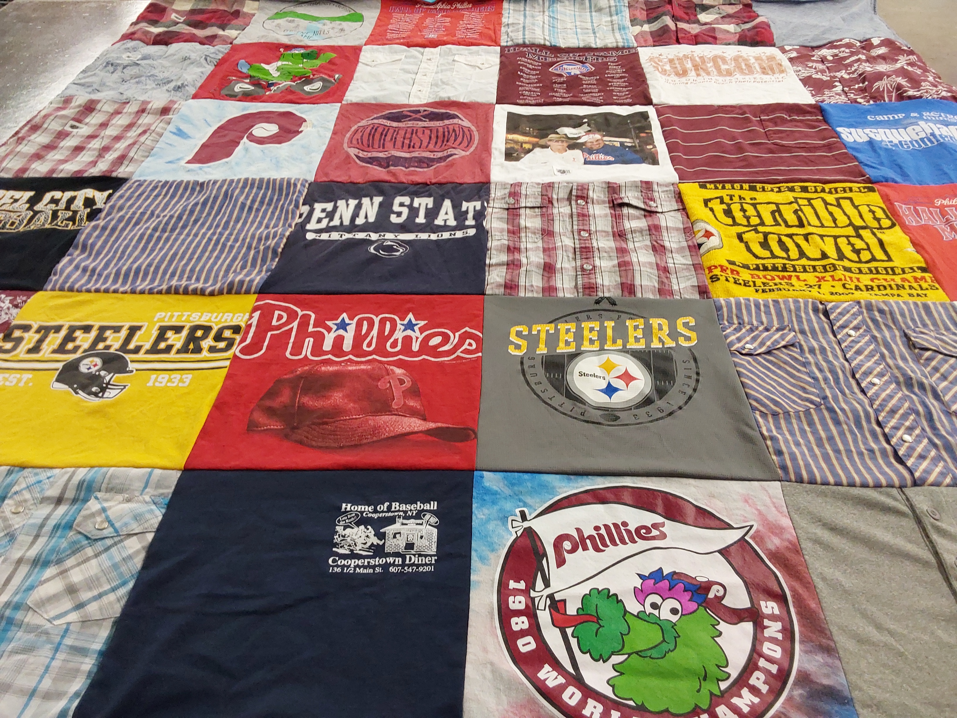 T-shirt quilt featuring philadelphia phillies, pittsburgh steelers by Kimberly from PA