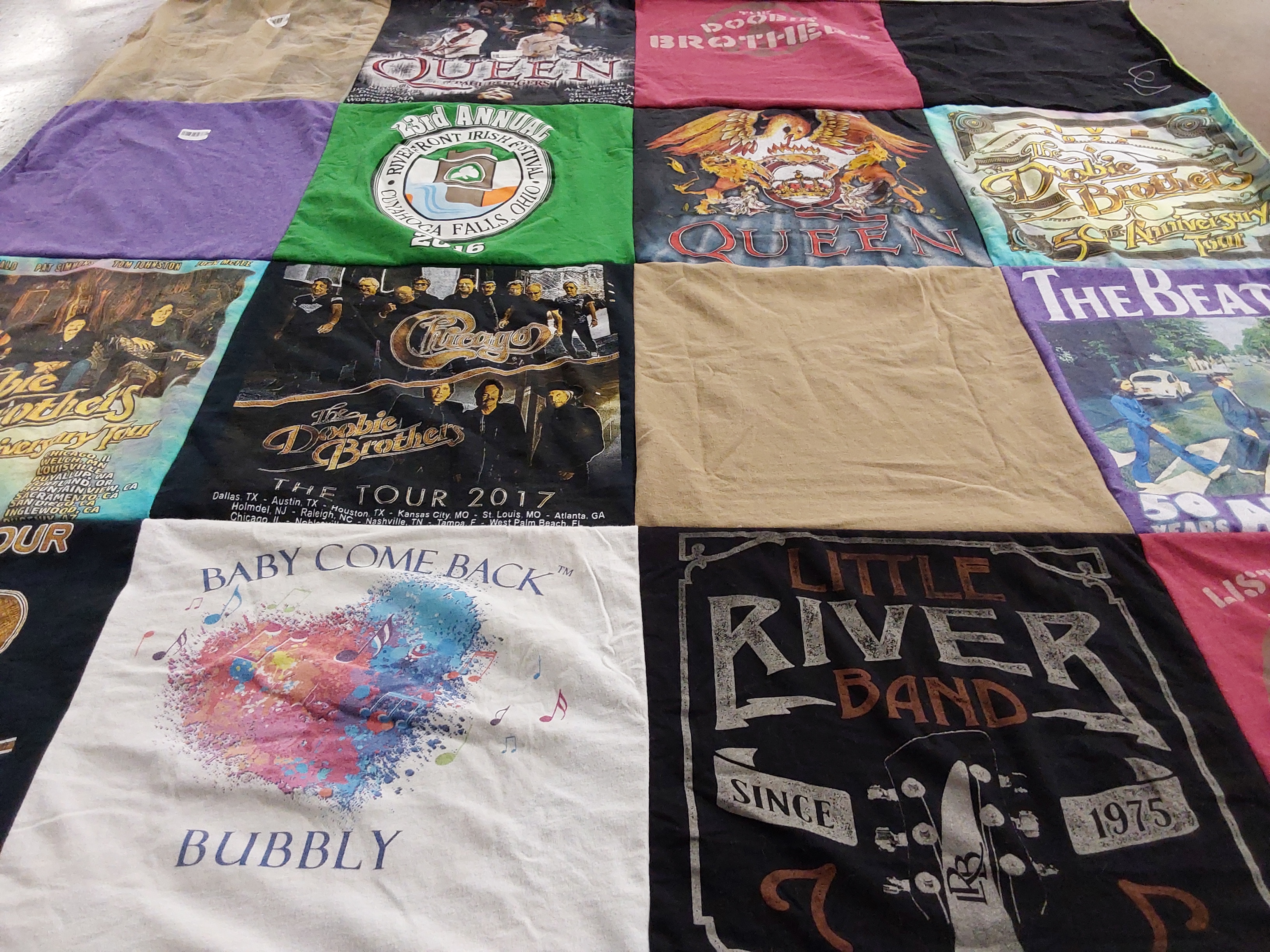 T-shirt quilt with music, bands themes by Dawn from NY