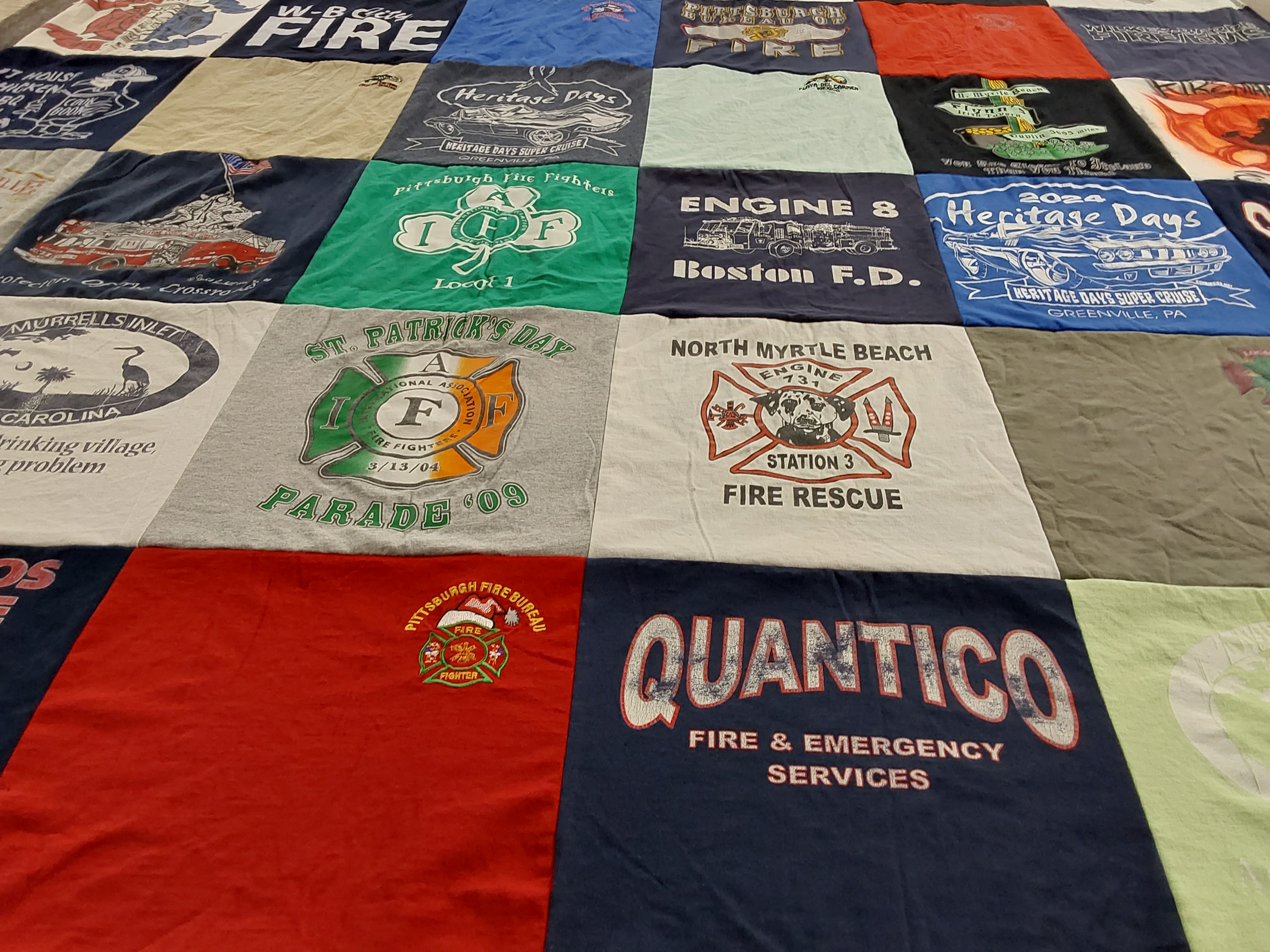 T-shirt quilt with firefighting, parades themes by BRENNA from PA