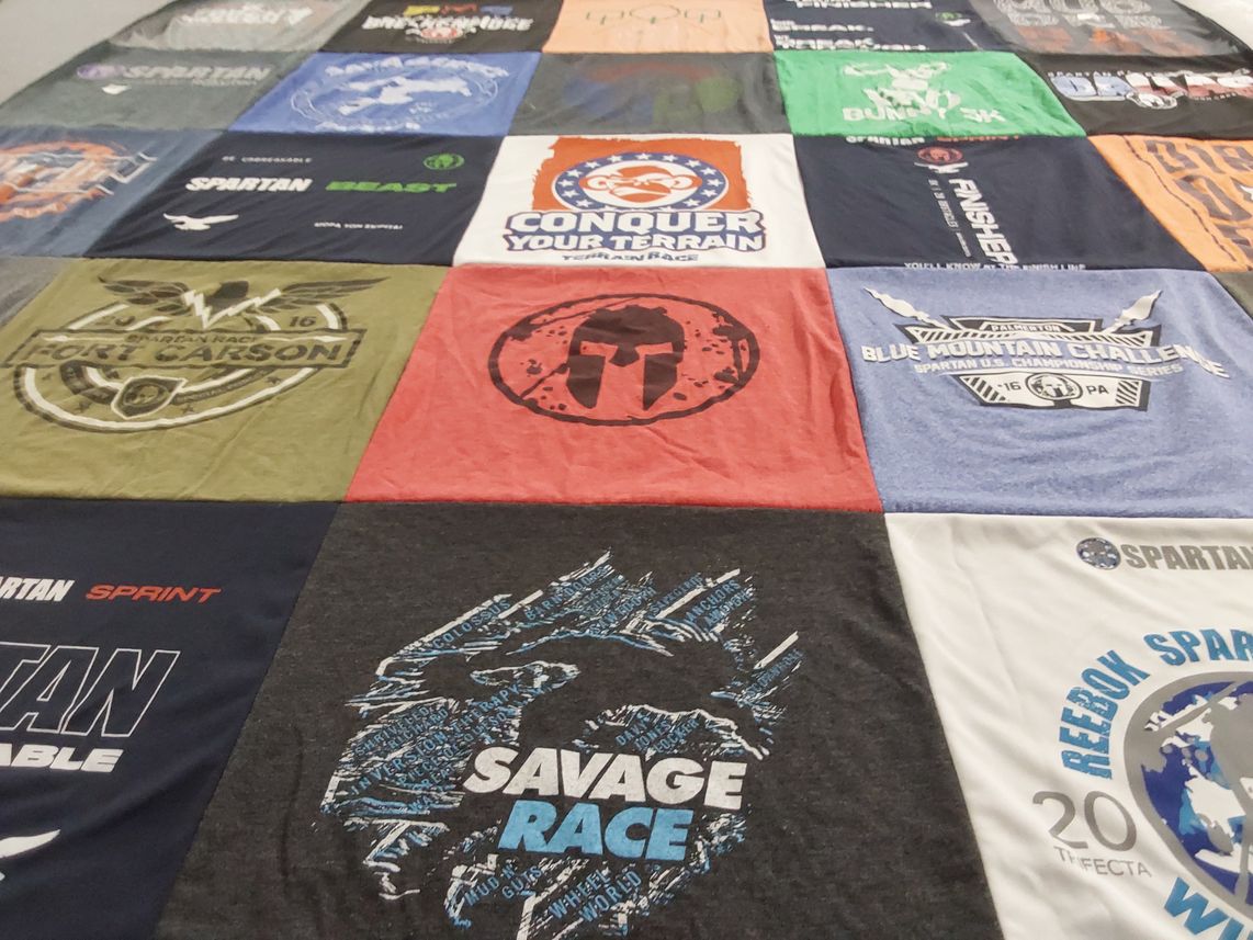 T-shirt quilt with obstacle course racing, fitness themes by kim from MI