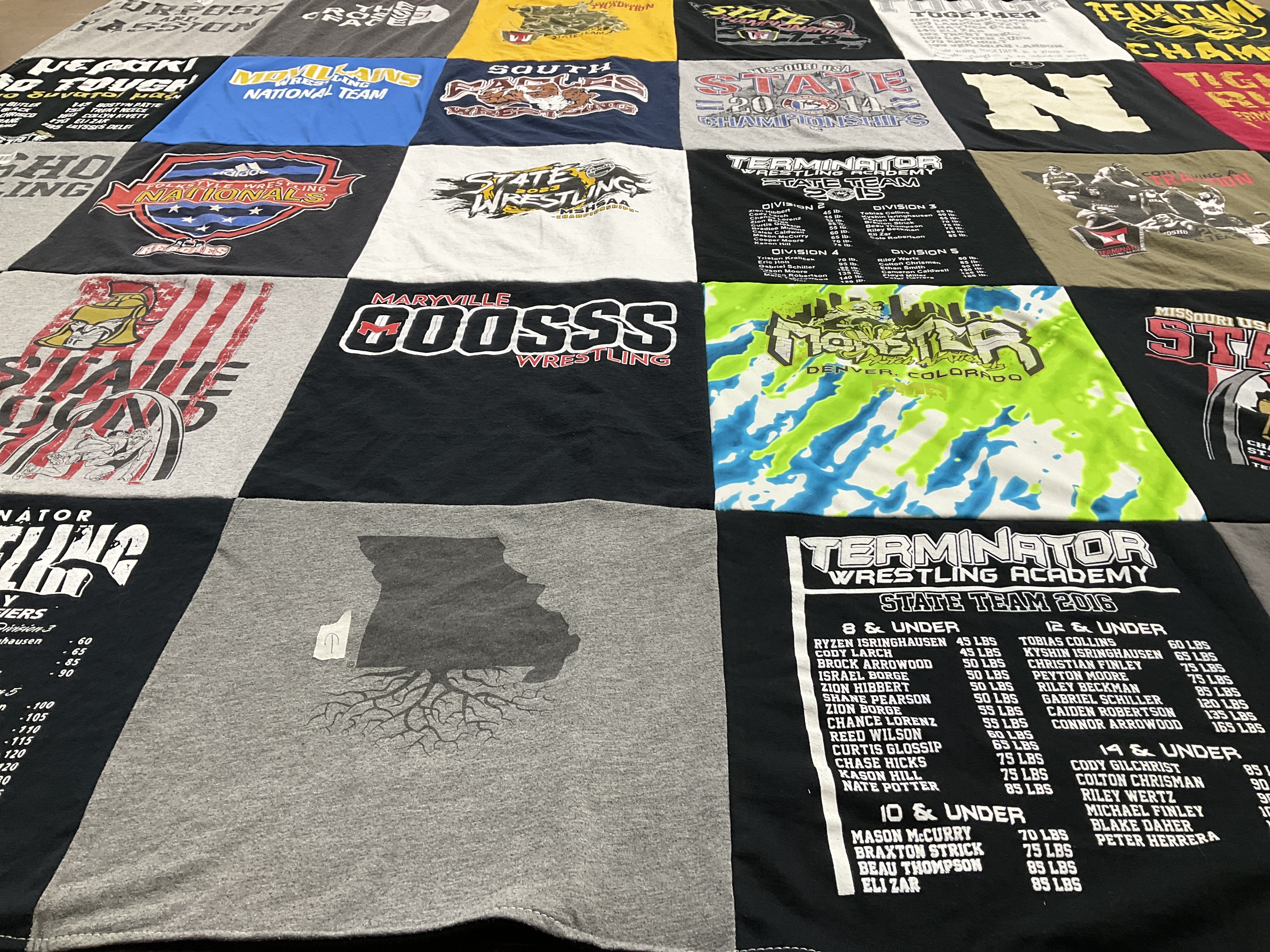 T-shirt quilt with wrestling, sports themes by Todd from MO