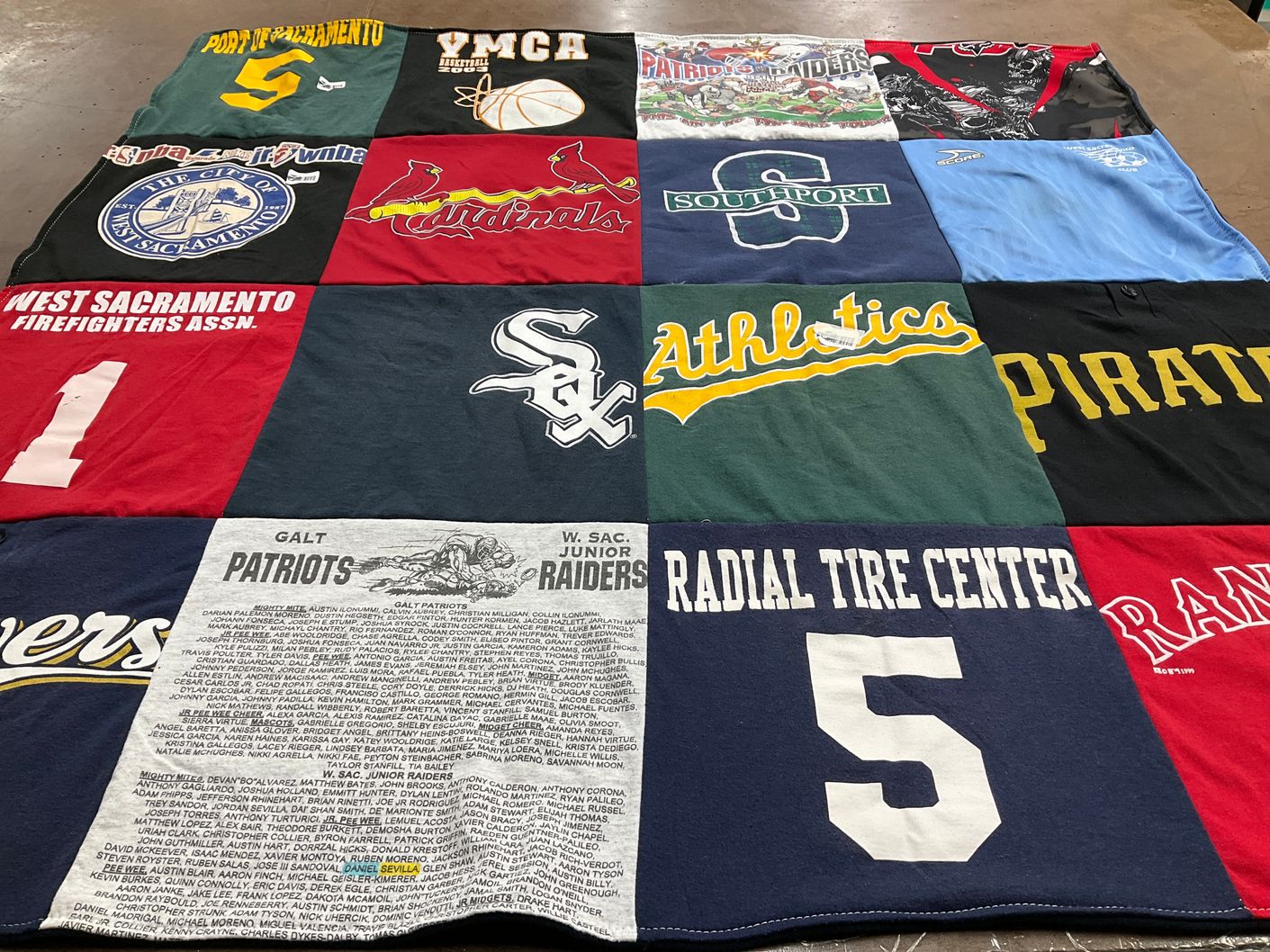 T-shirt quilt featuring galt patriots, galt junior raiders by Tina from CA