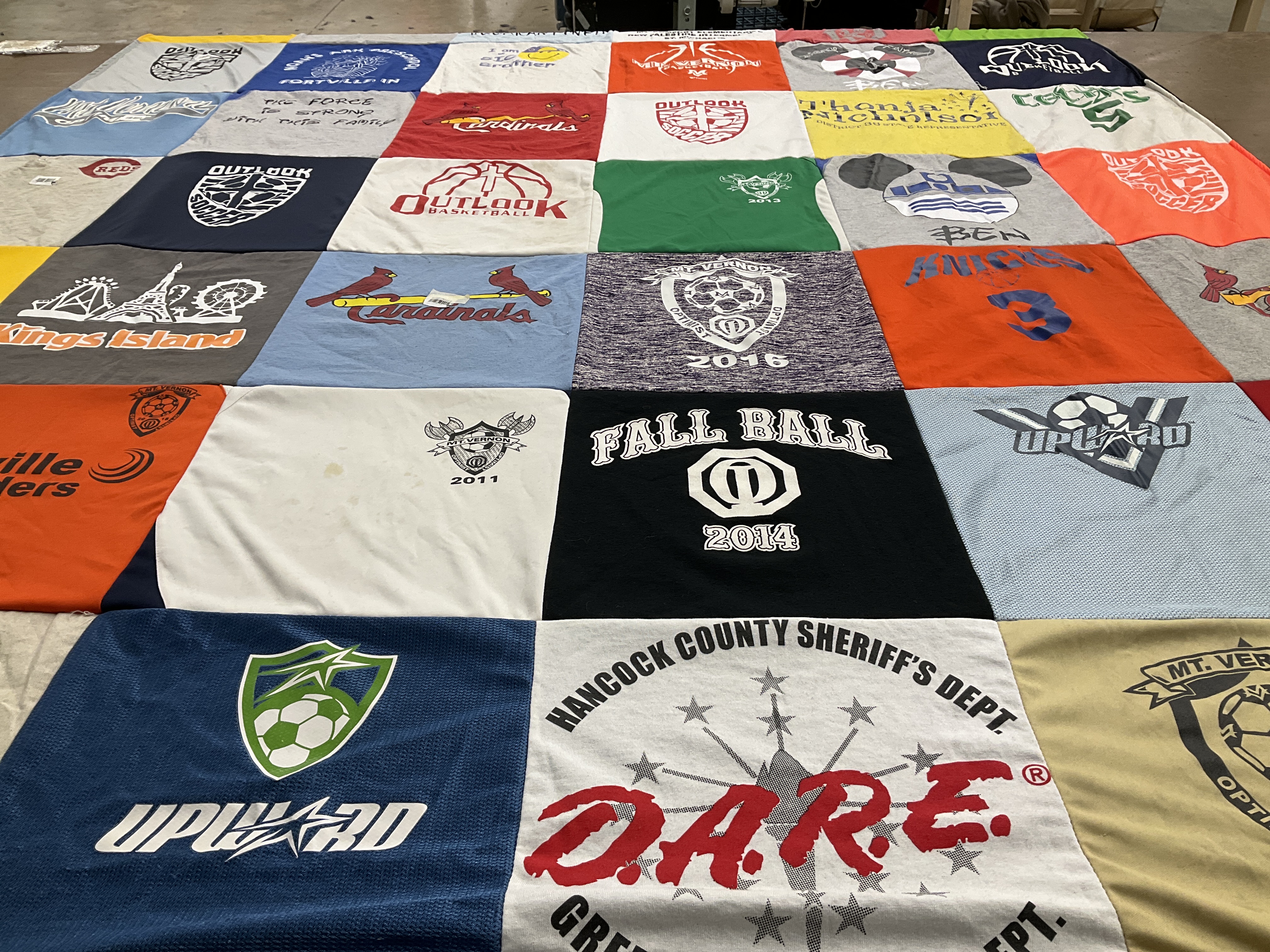 T-shirt quilt with soccer, basketball themes by JORDAN from IN