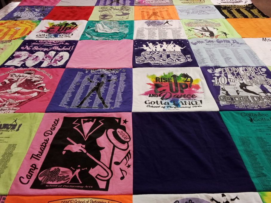 T-shirt quilt with dancing, performing arts themes by Charlotte from VA