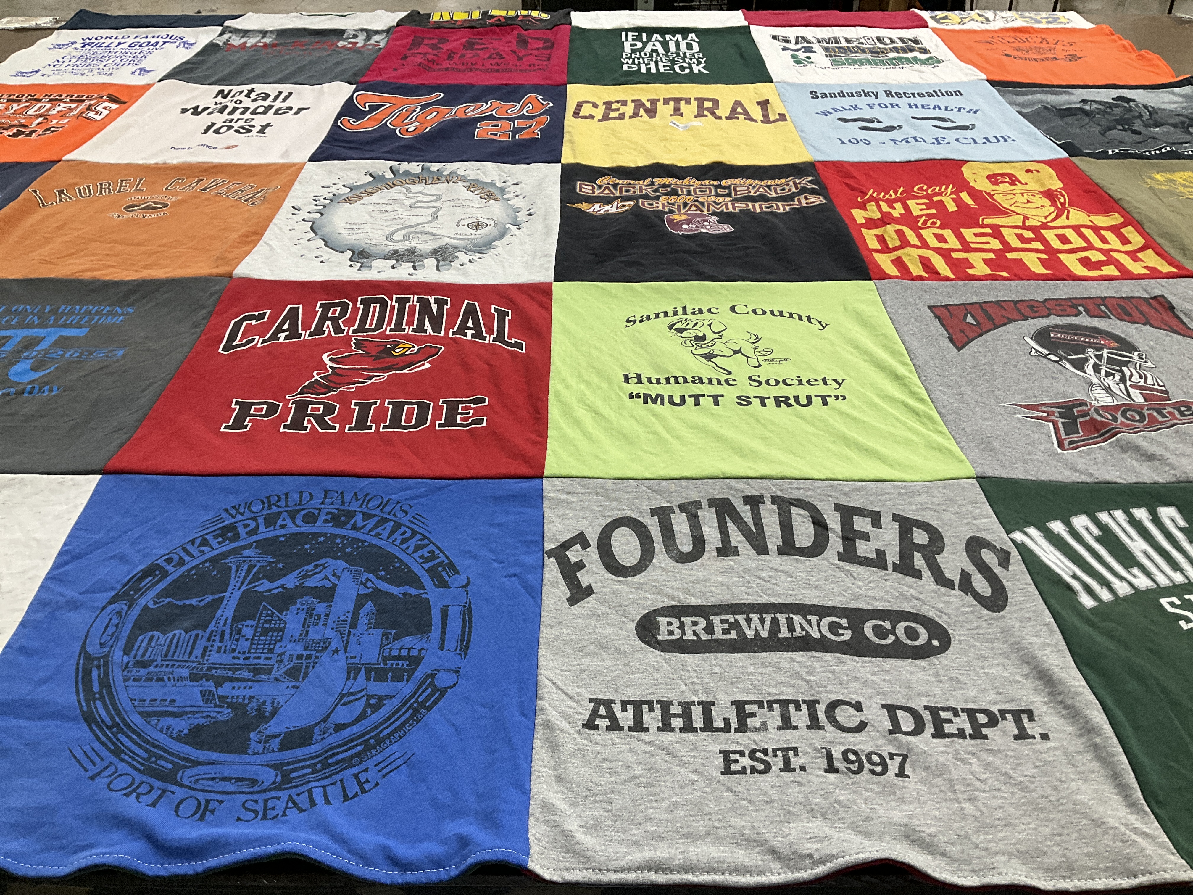 T-shirt quilt with craftsmanship, beer brewing themes by Deborah from MI