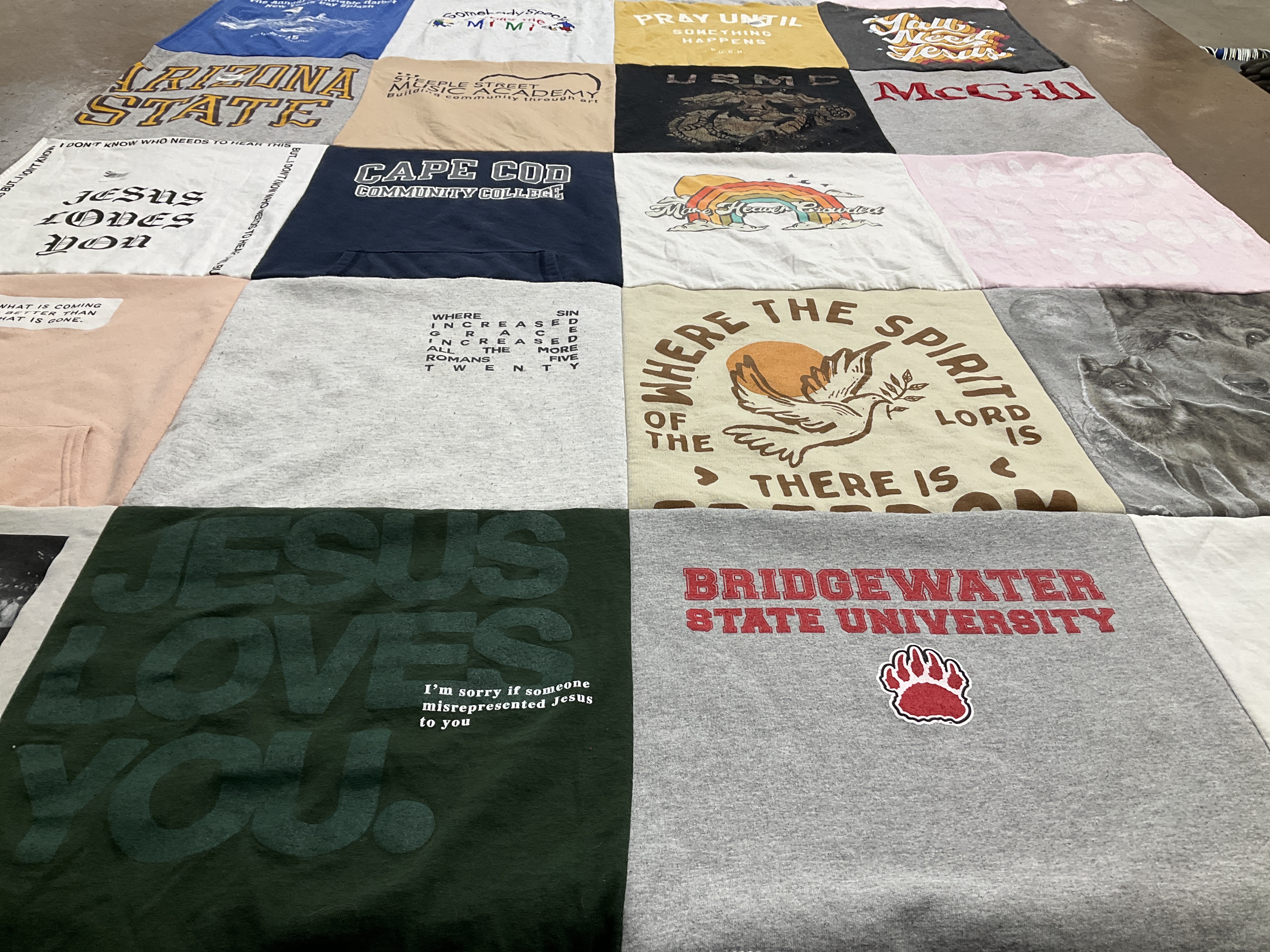 T-shirt quilt from bridgewater state university, cape cod community college by Monica from MA