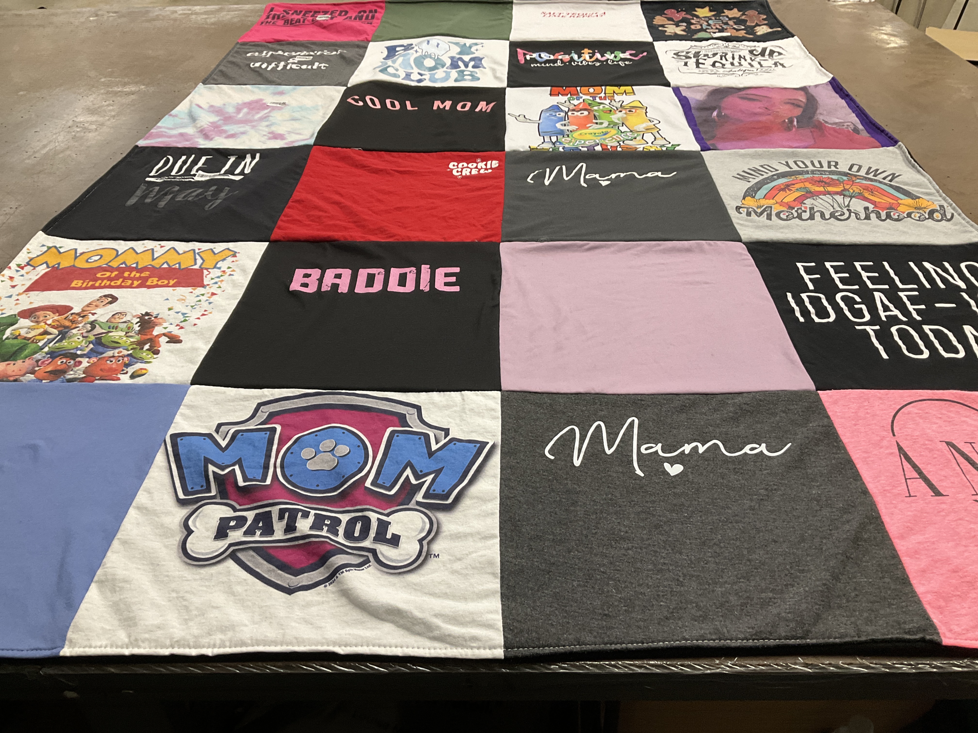 T-shirt quilt with motherhood, parenting themes by Shannon from MD