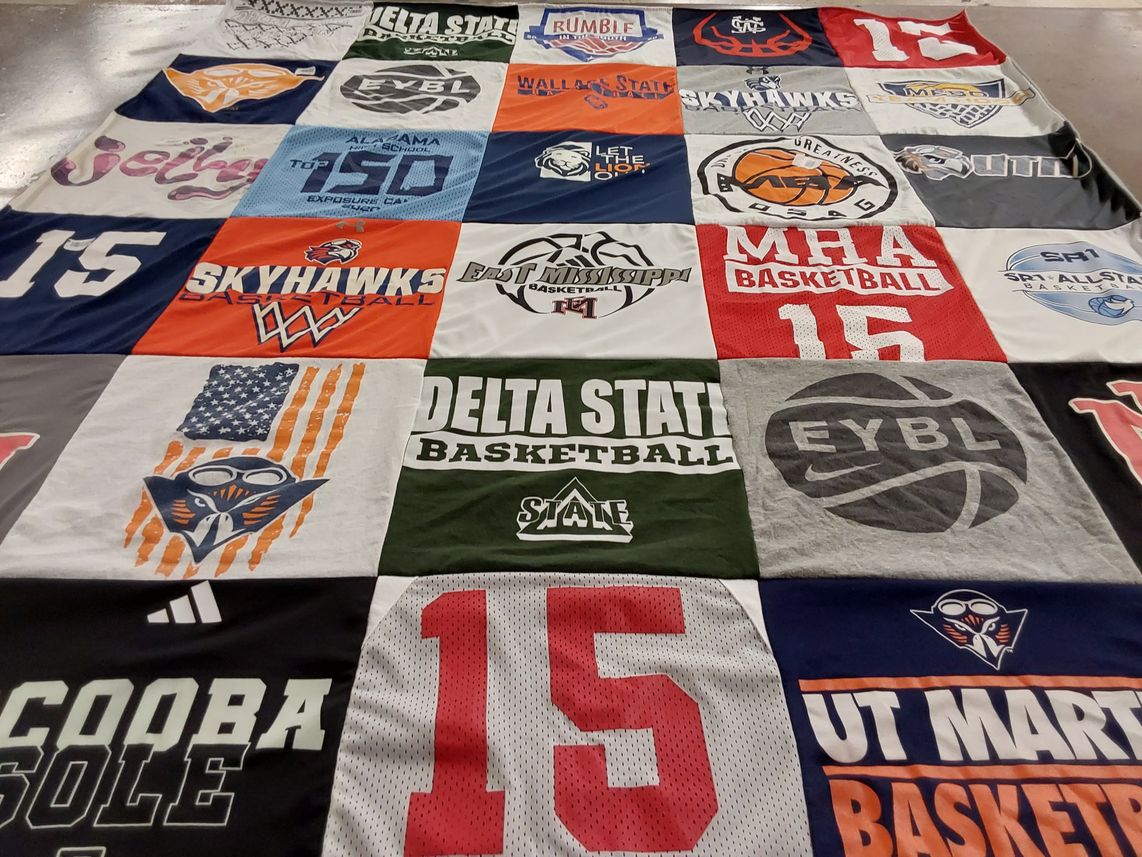 T-shirt quilt featuring skyhawks basketball by Shelley from MS