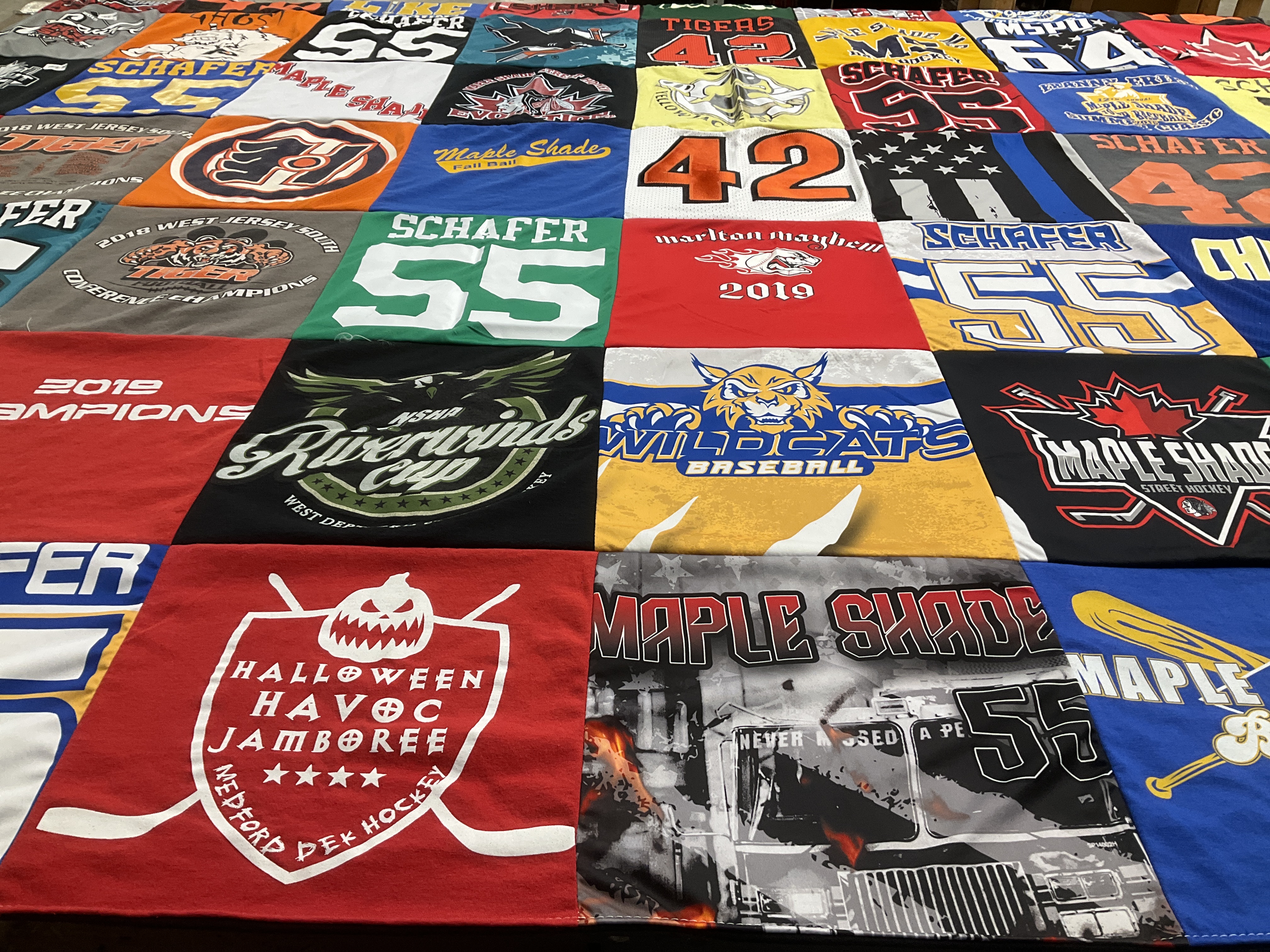 T-shirt quilt featuring maple shade, wildcats baseball by Wendy from NJ