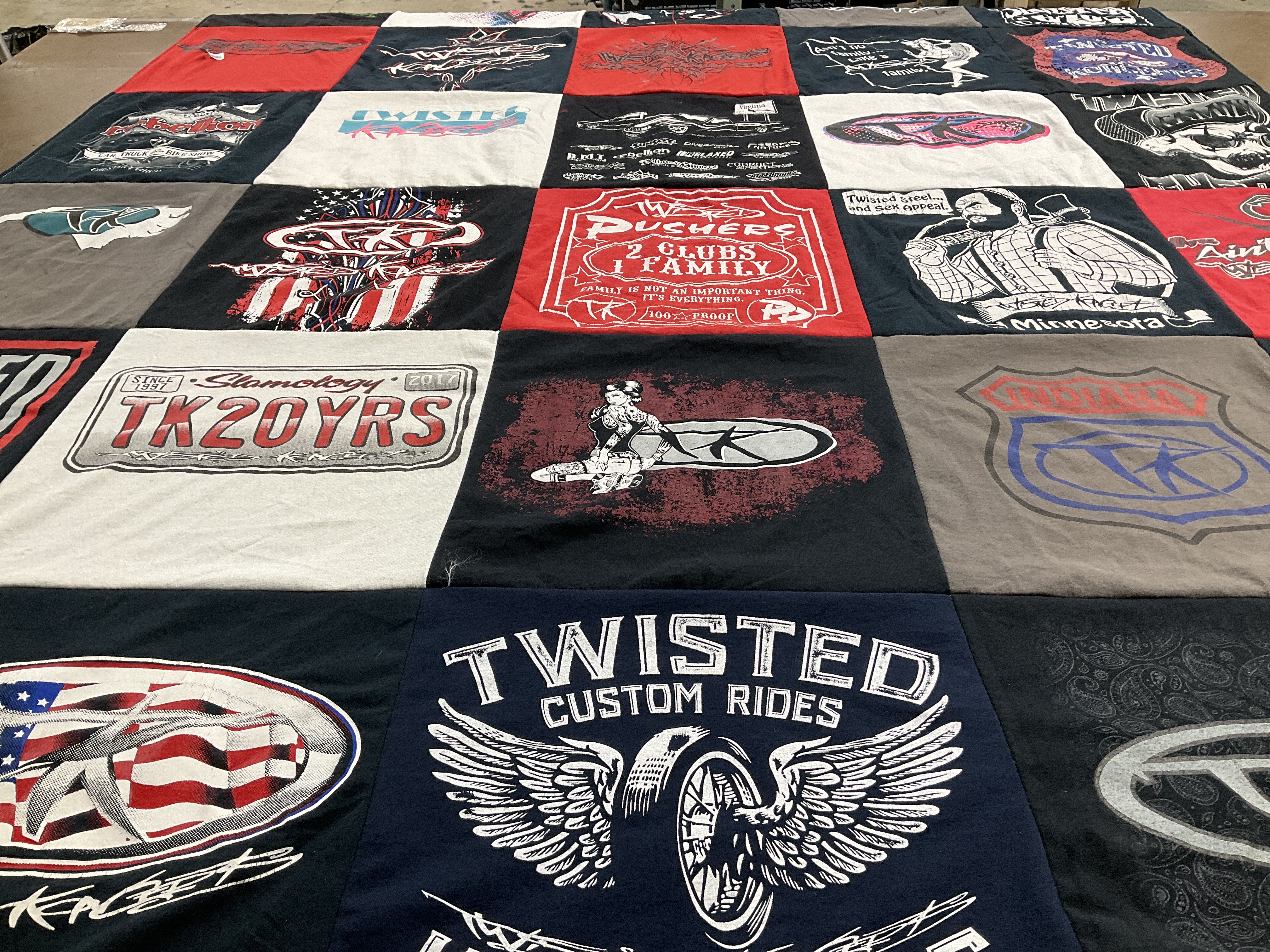 T-shirt quilt with motorcycles, car culture themes by MICHAEL from VA