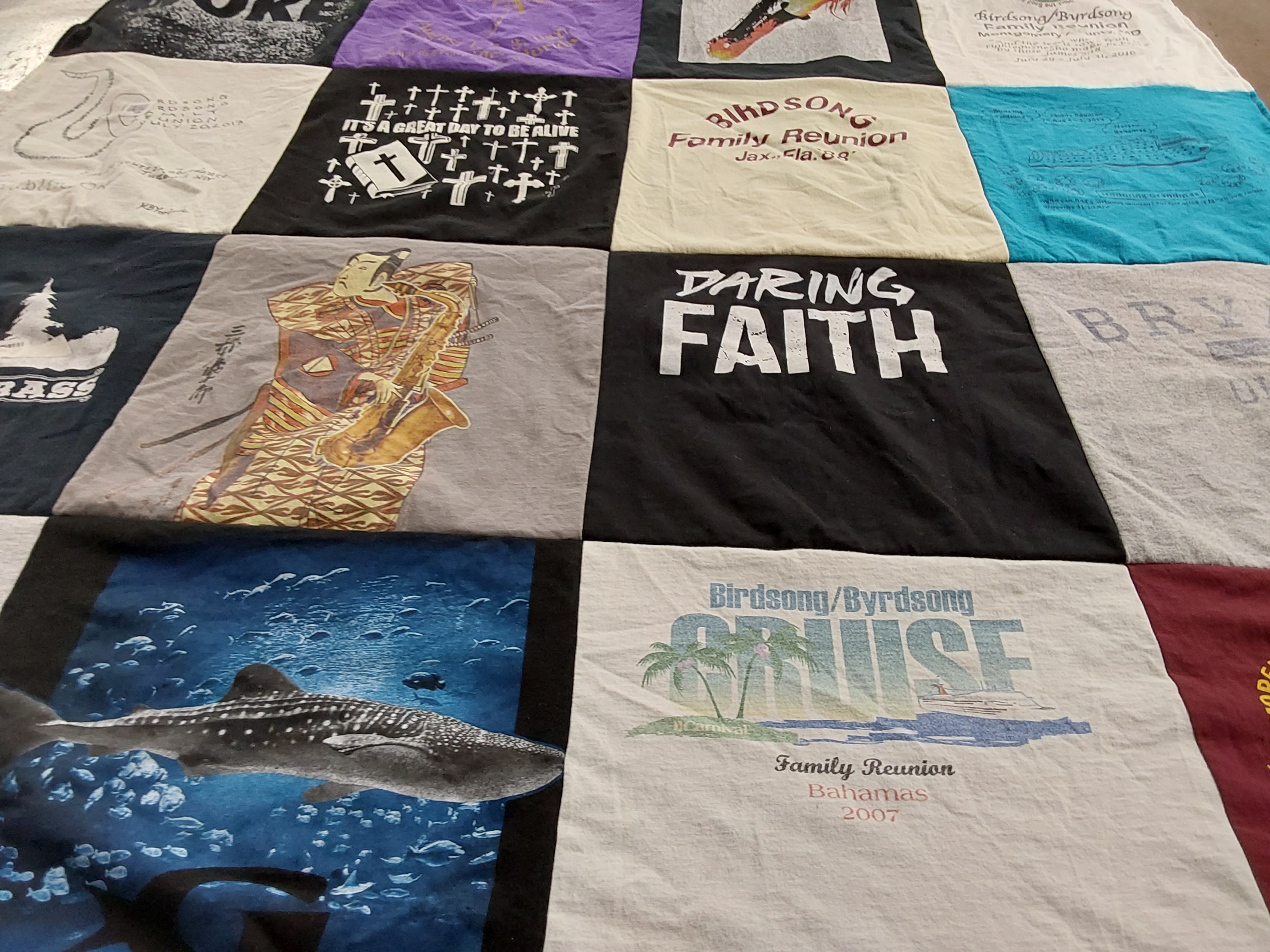 T-shirt quilt with music, family reunions themes by Bryan from OH