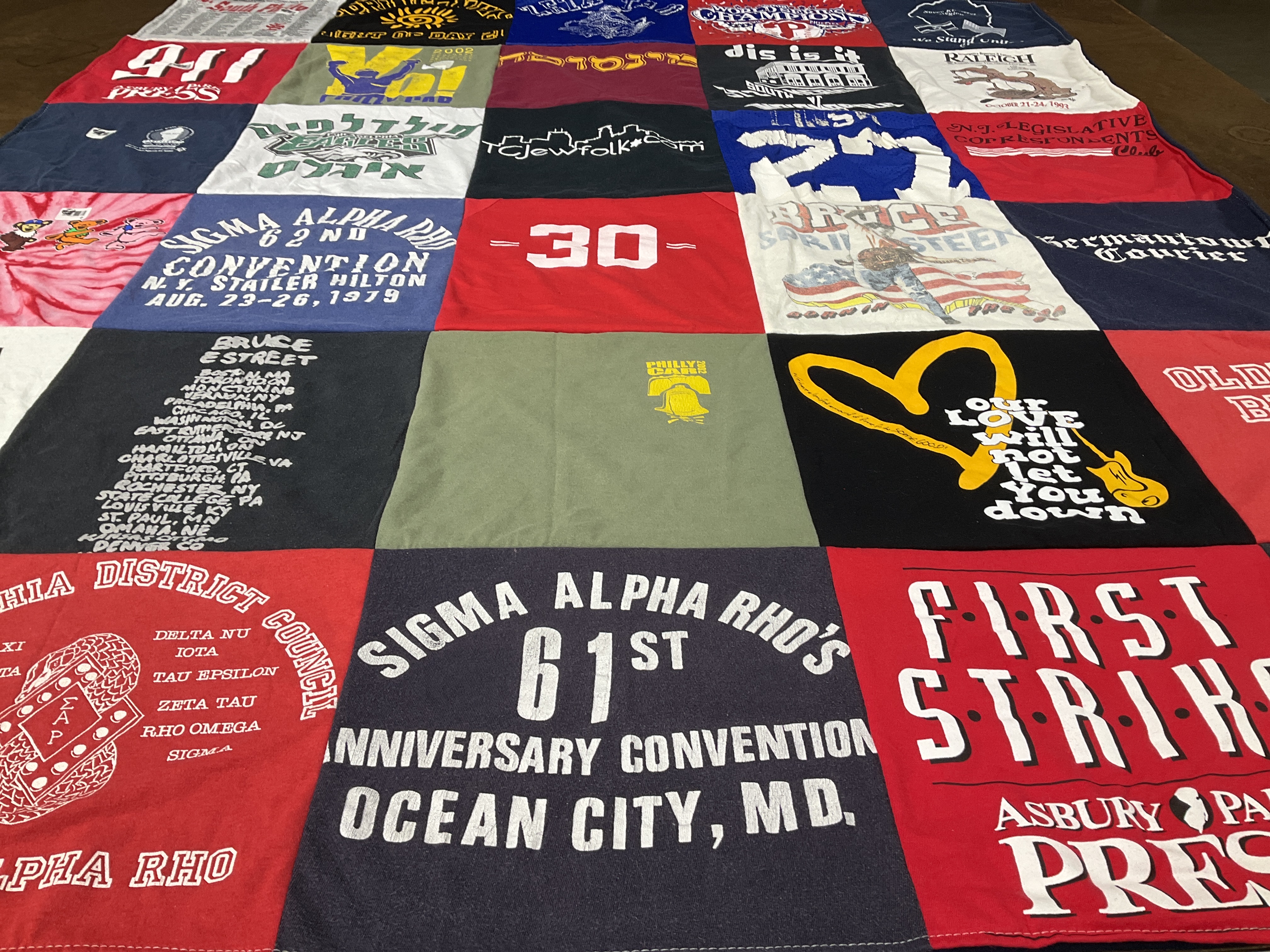T-shirt quilt with sororities, conventions themes by Eric from MN