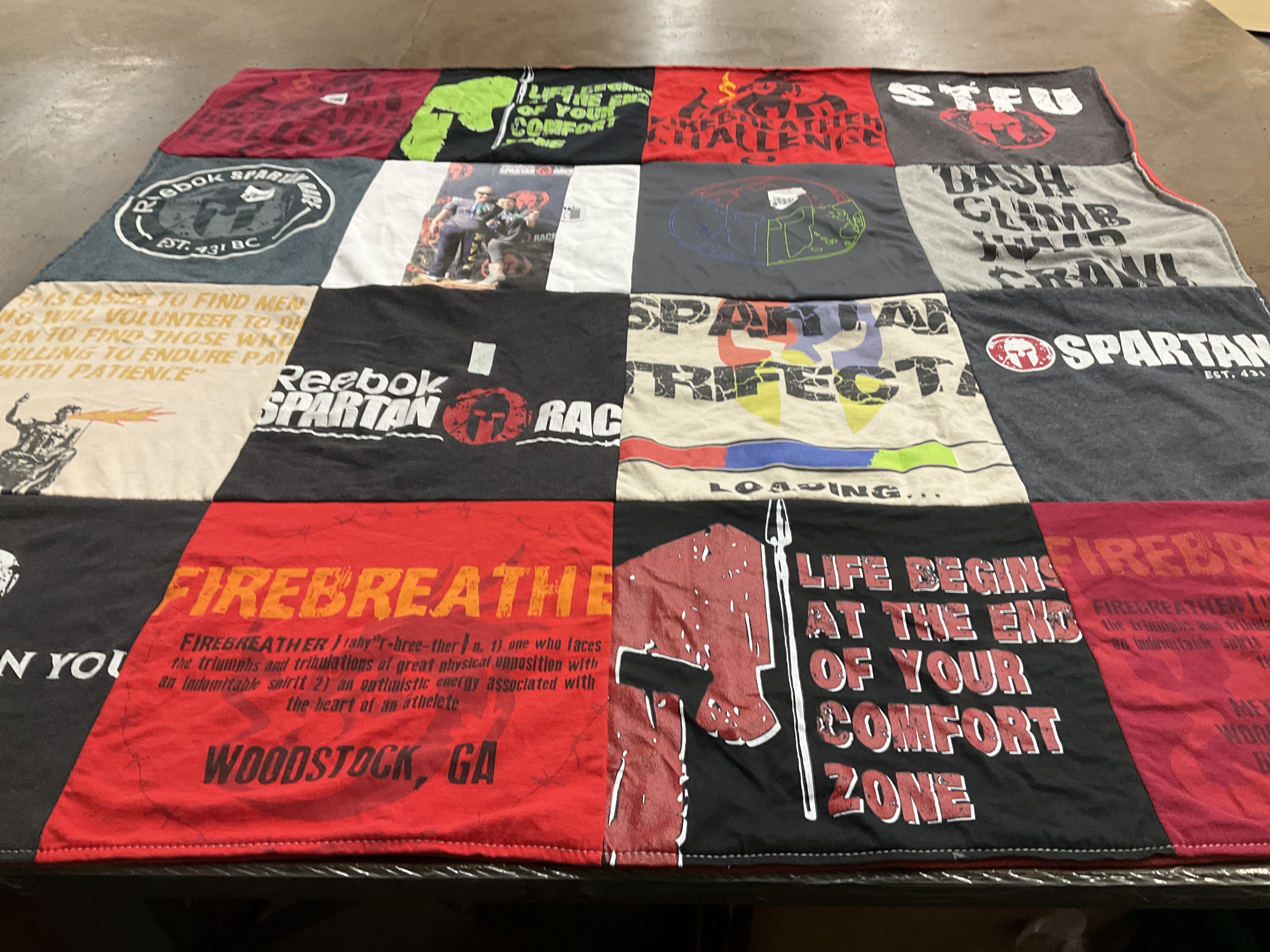 T-shirt quilt with fitness, athletics themes by Michael from TX
