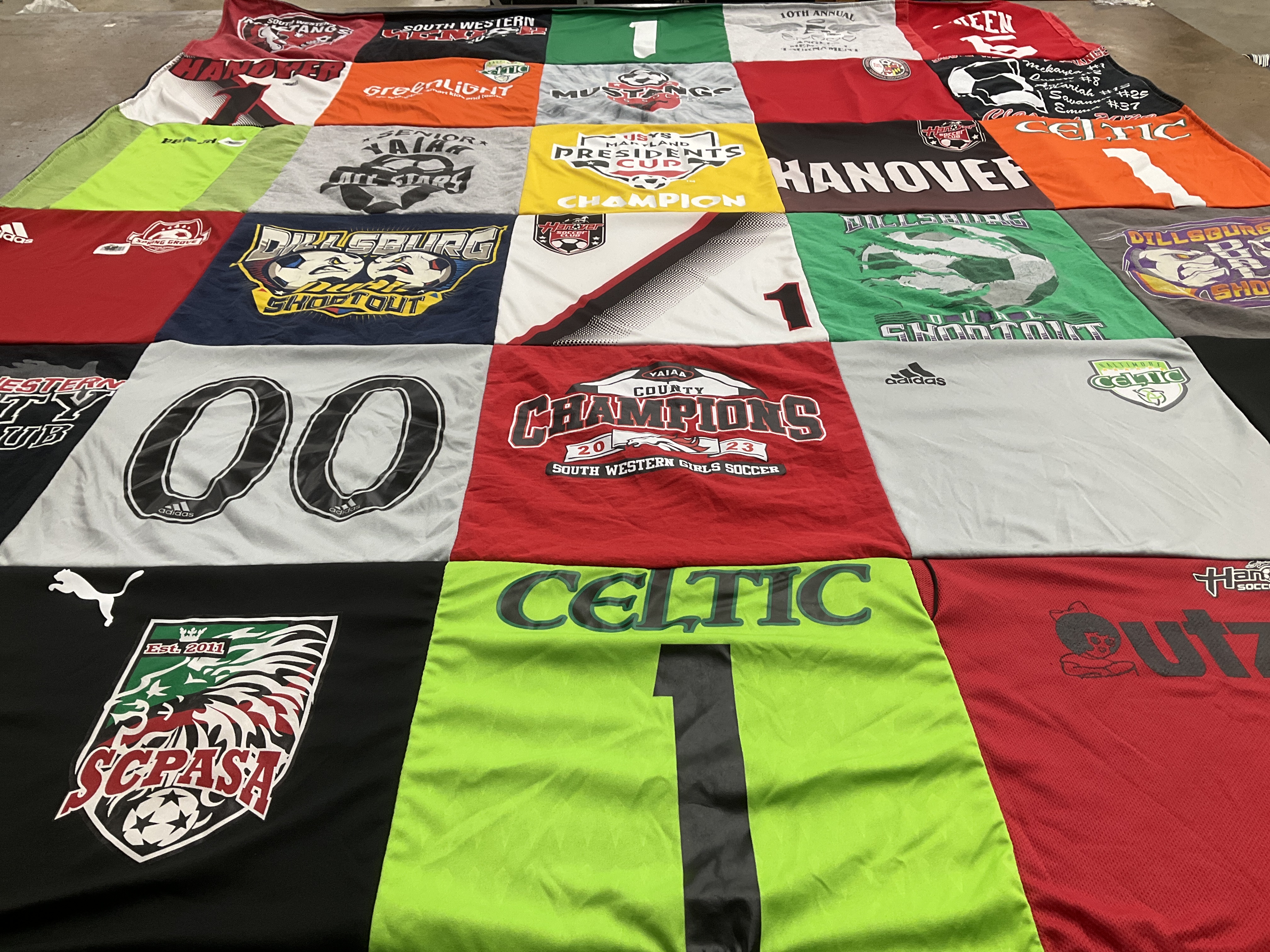 T-shirt quilt featuring celtic soccer club, south western girls soccer by Kelly from PA