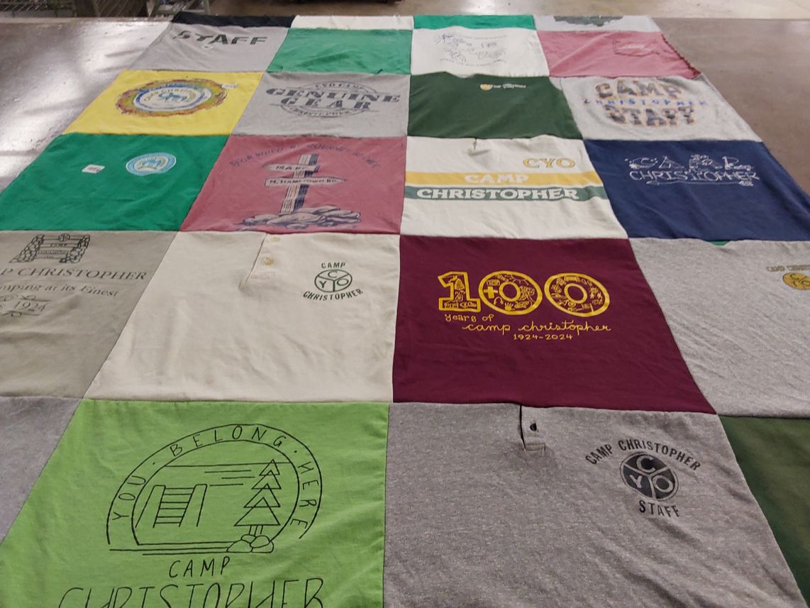 T-shirt quilt with camping, community themes by James from OH