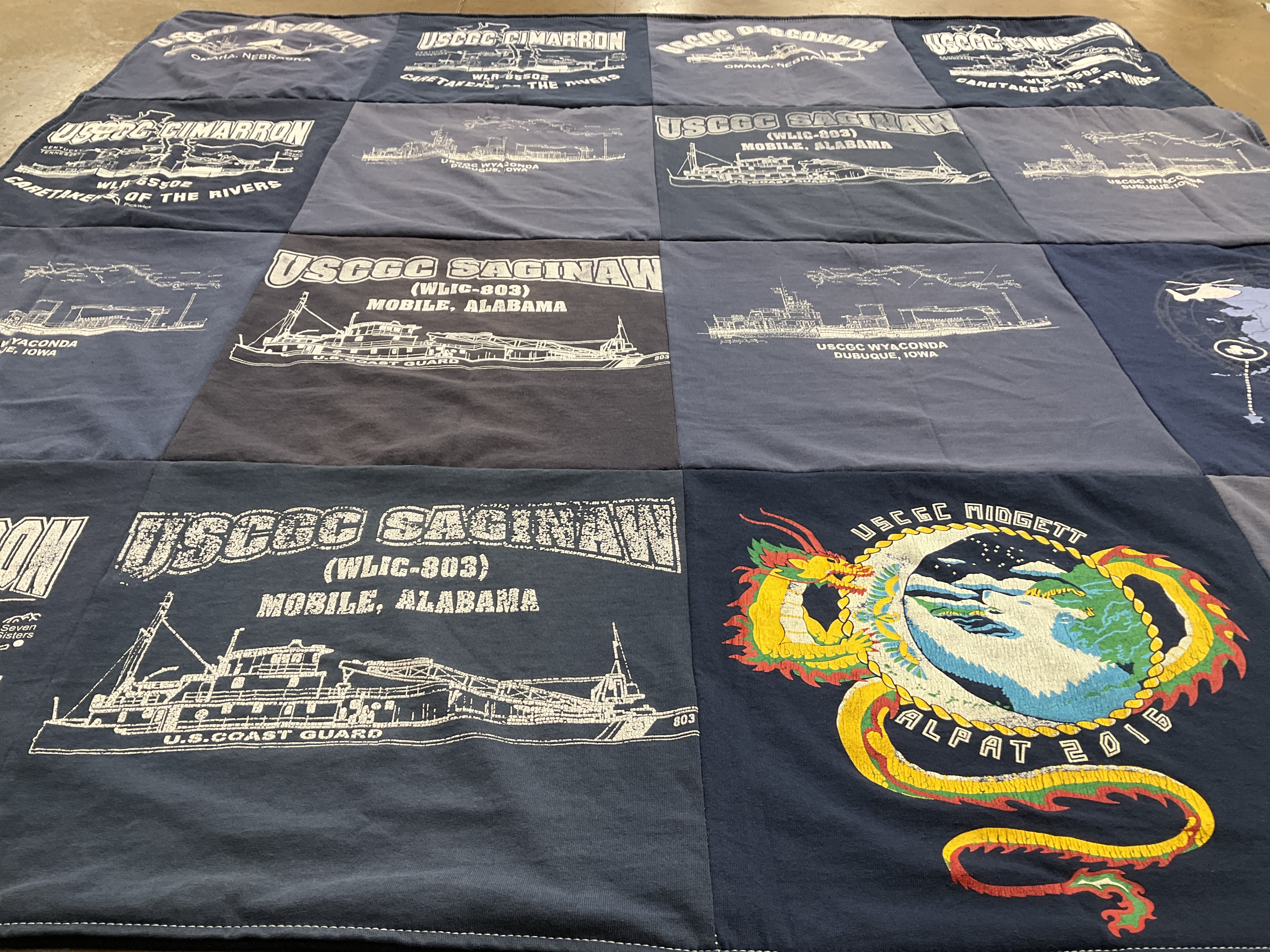 T-shirt quilt with coast guard, maritime themes by Tia from AL