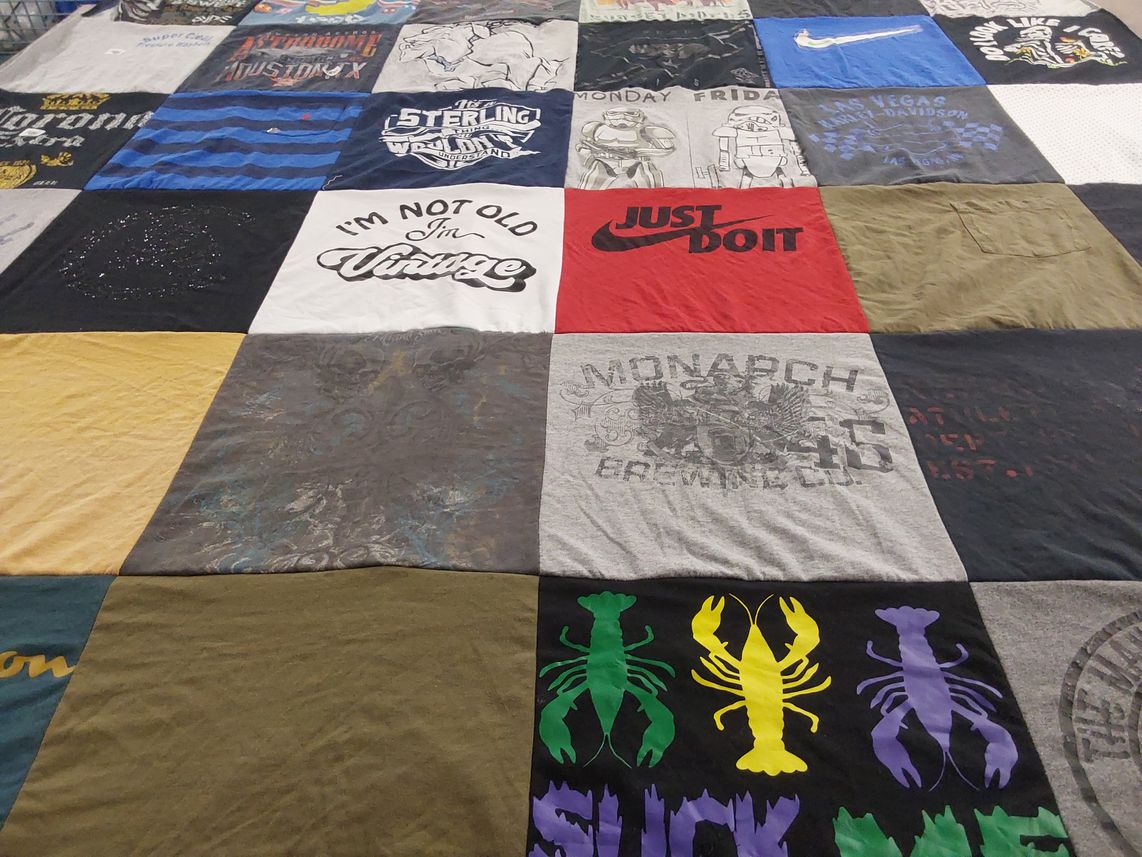 T-shirt quilt with wearing t-shirts, quilt making themes by Shermicka from TX