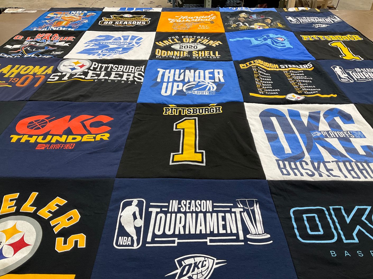 T-shirt quilt featuring oklahoma city thunder, pittsburgh steelers by Michael from OK