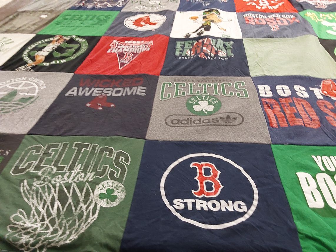 T-shirt quilt featuring boston celtics, boston red sox by Eliza from CA