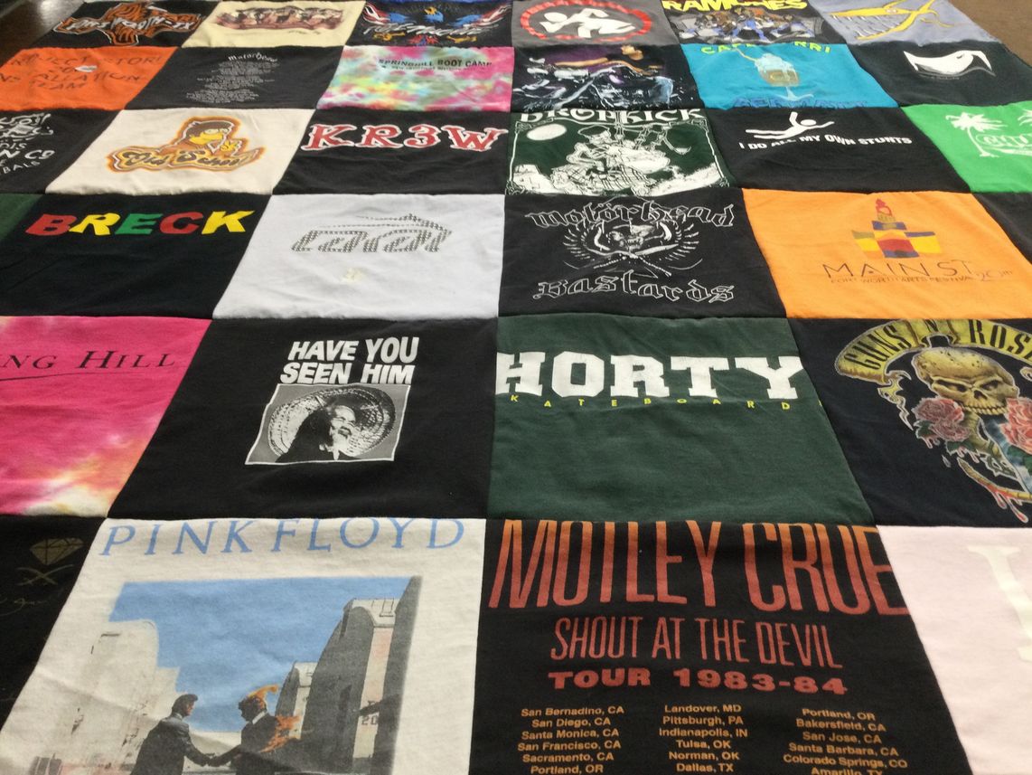T-shirt quilt with music, rock themes by Cynthia from MI