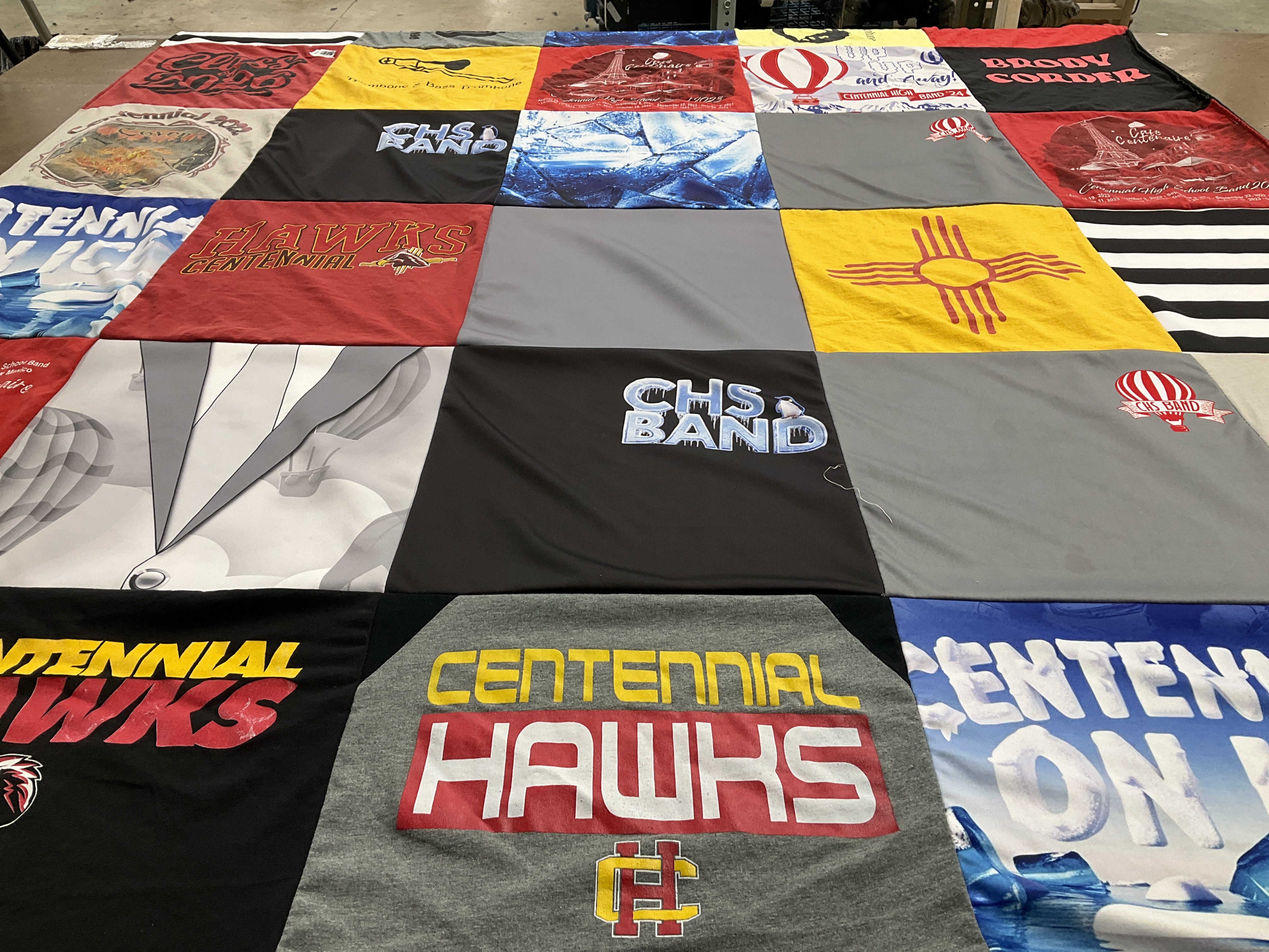 T-shirt quilt featuring centennial hawks by Veronica from NM