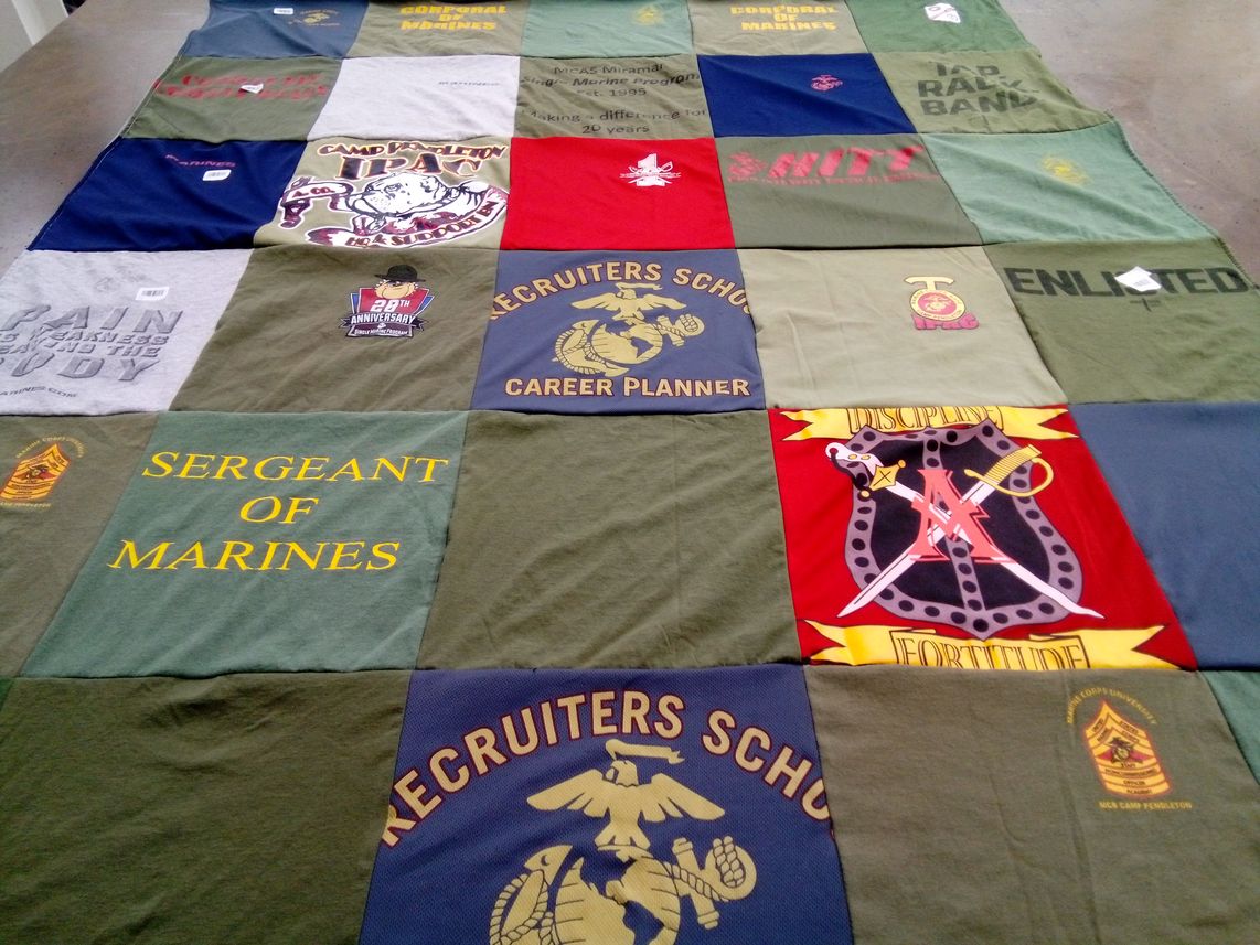 T-shirt quilt with military, service themes by Sarah from WI