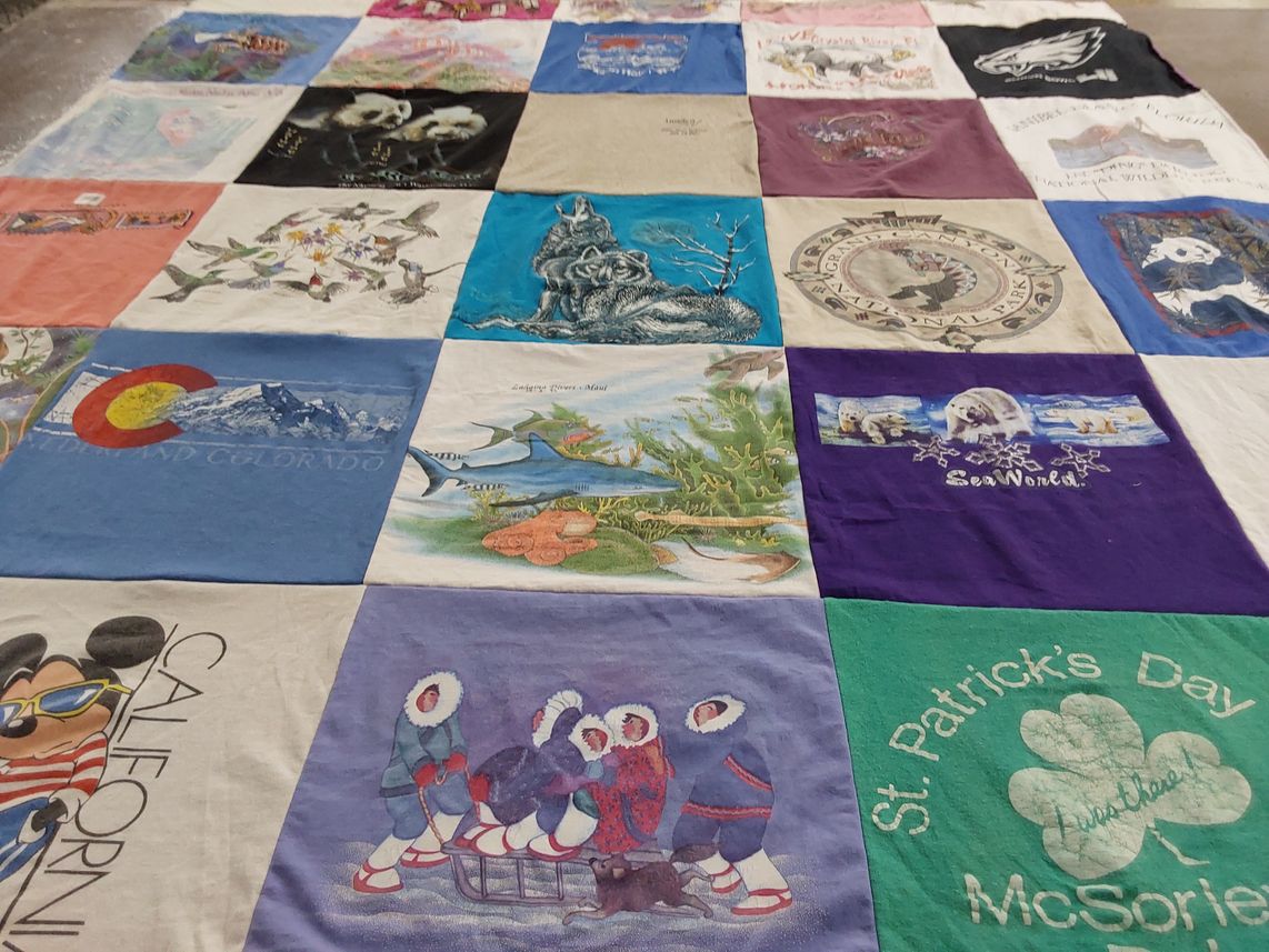 T-shirt quilt with travel, nature themes by Mary from FL