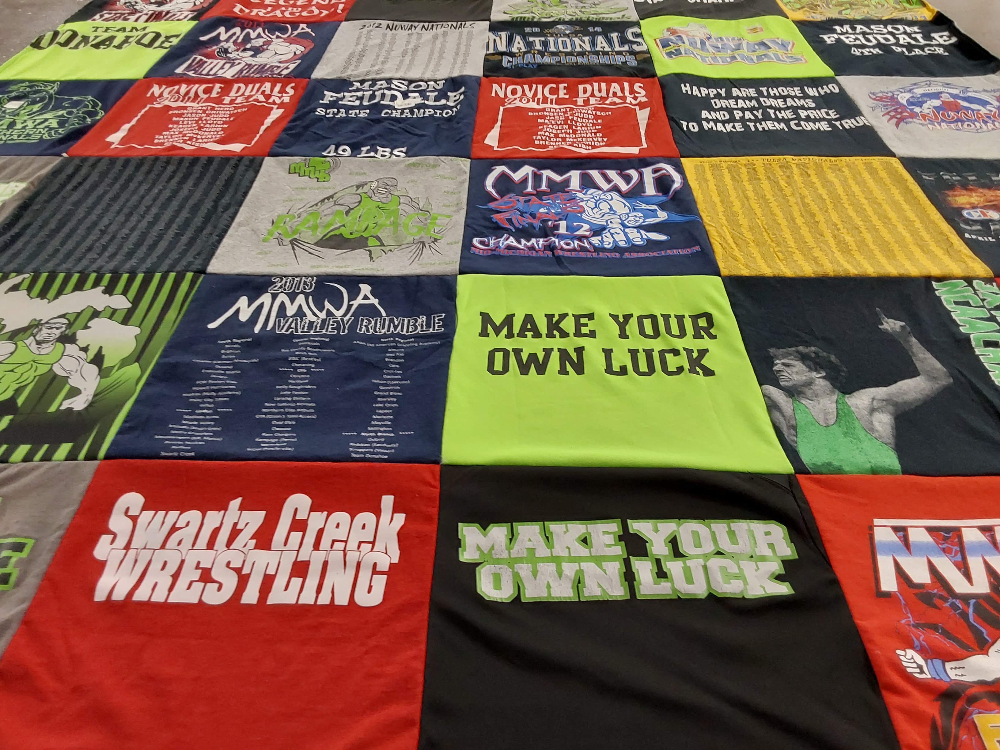 T-shirt quilt with wrestling themes by Kelli from MI