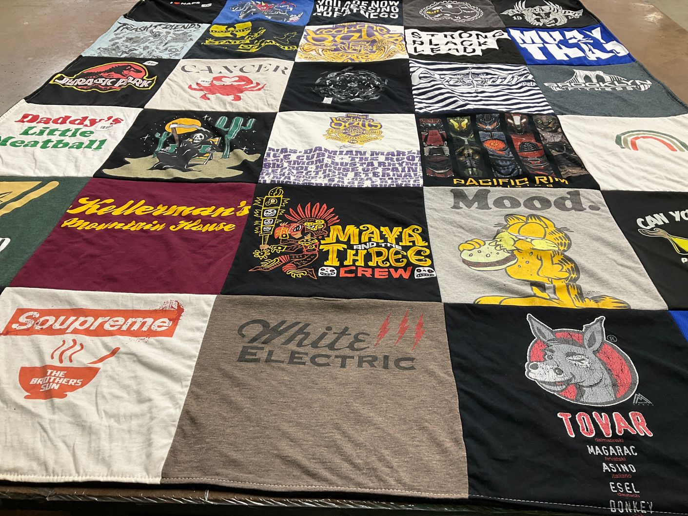 T-shirt quilt with movies, cartoons themes by Masha from NJ
