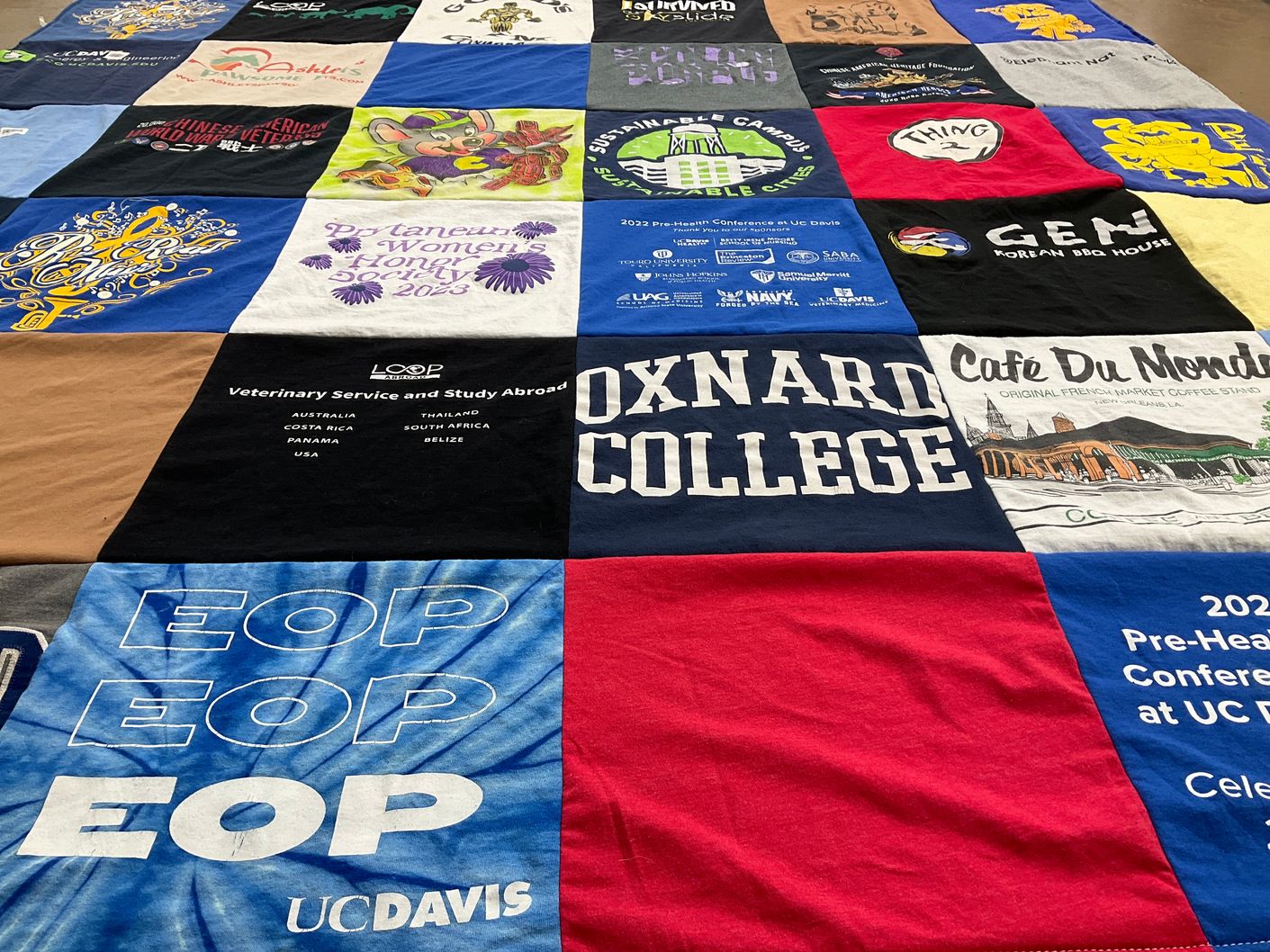 T-shirt quilt from oxnard college, university of california davis by Sarah from CA