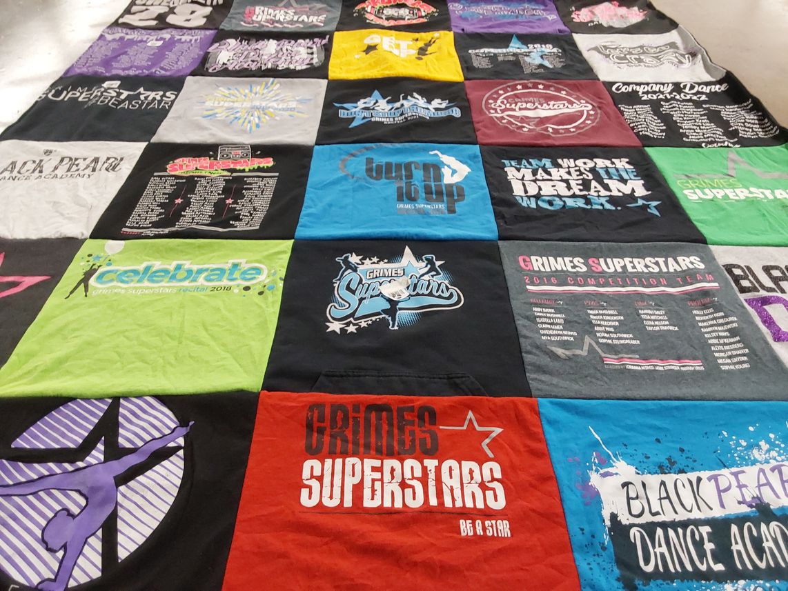 T-shirt quilt with dance, competition themes by Lorainna from IA