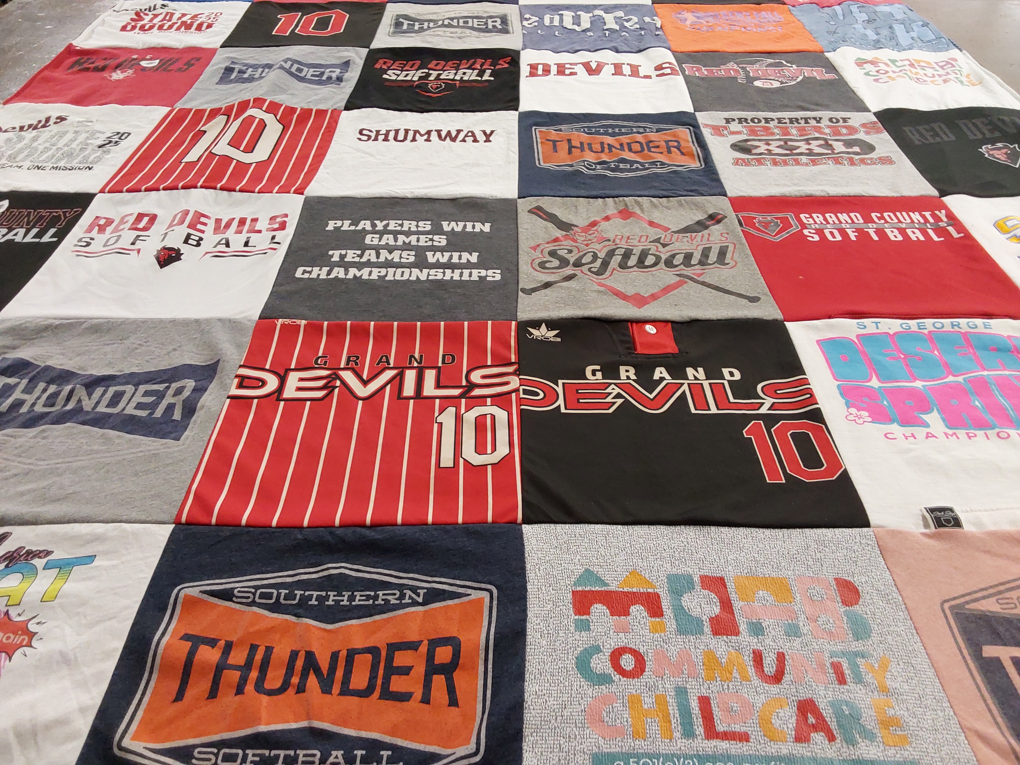 T-shirt quilt featuring grand county high school softball, southern thunder softball by Brandy from UT
