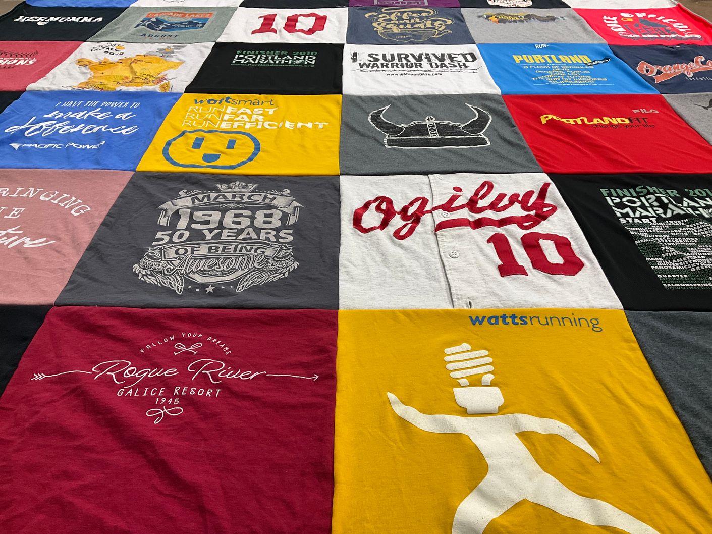 T-shirt quilt with running, community themes by Berit from OR