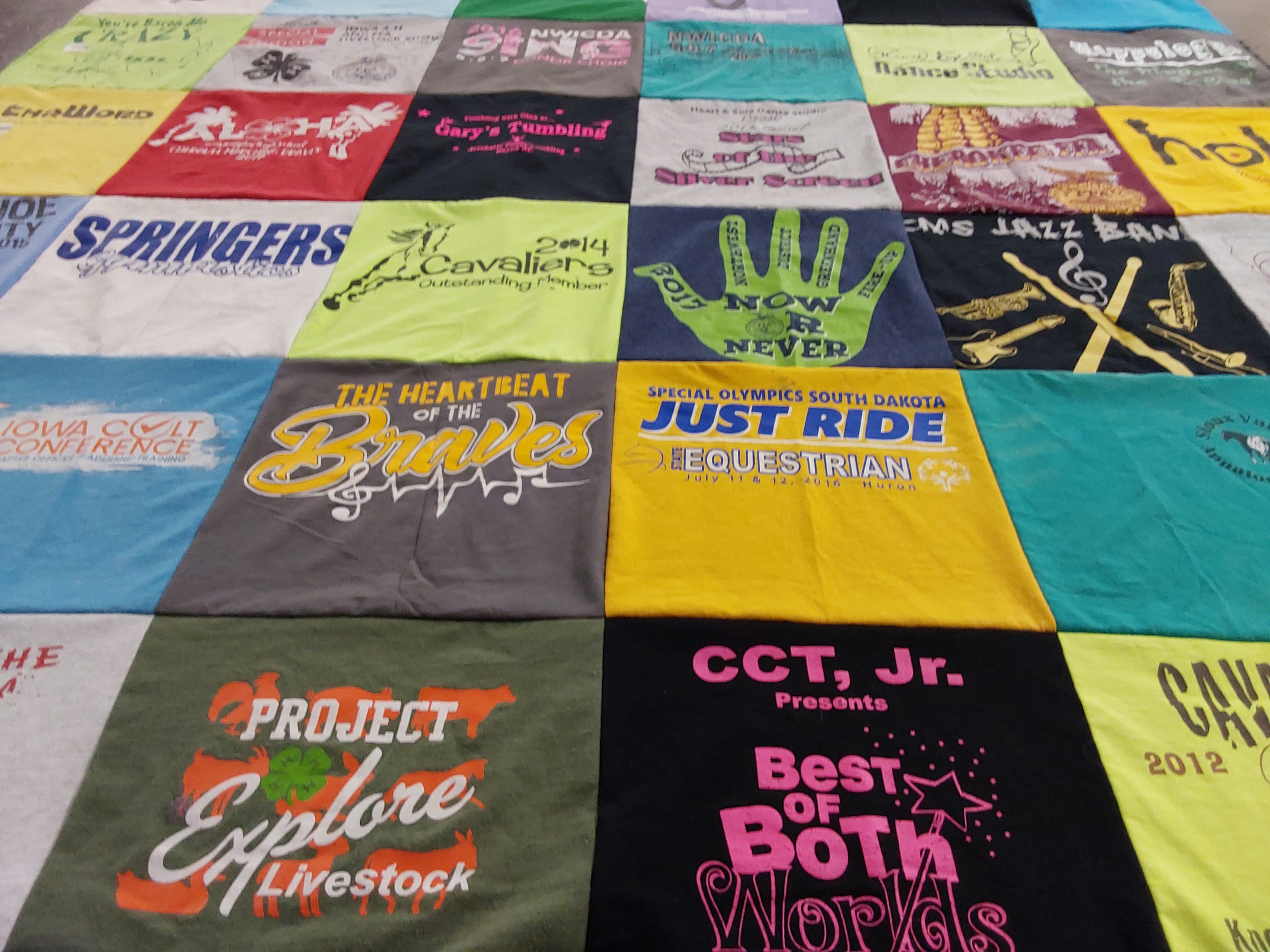 T-shirt quilt with exploring livestock, special olympics themes by Sara from IA