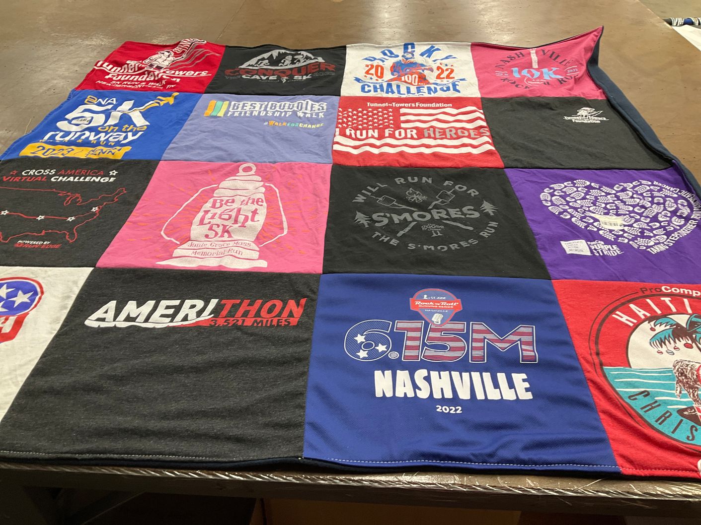 T-shirt quilt with running, charity events themes by Diane from TN