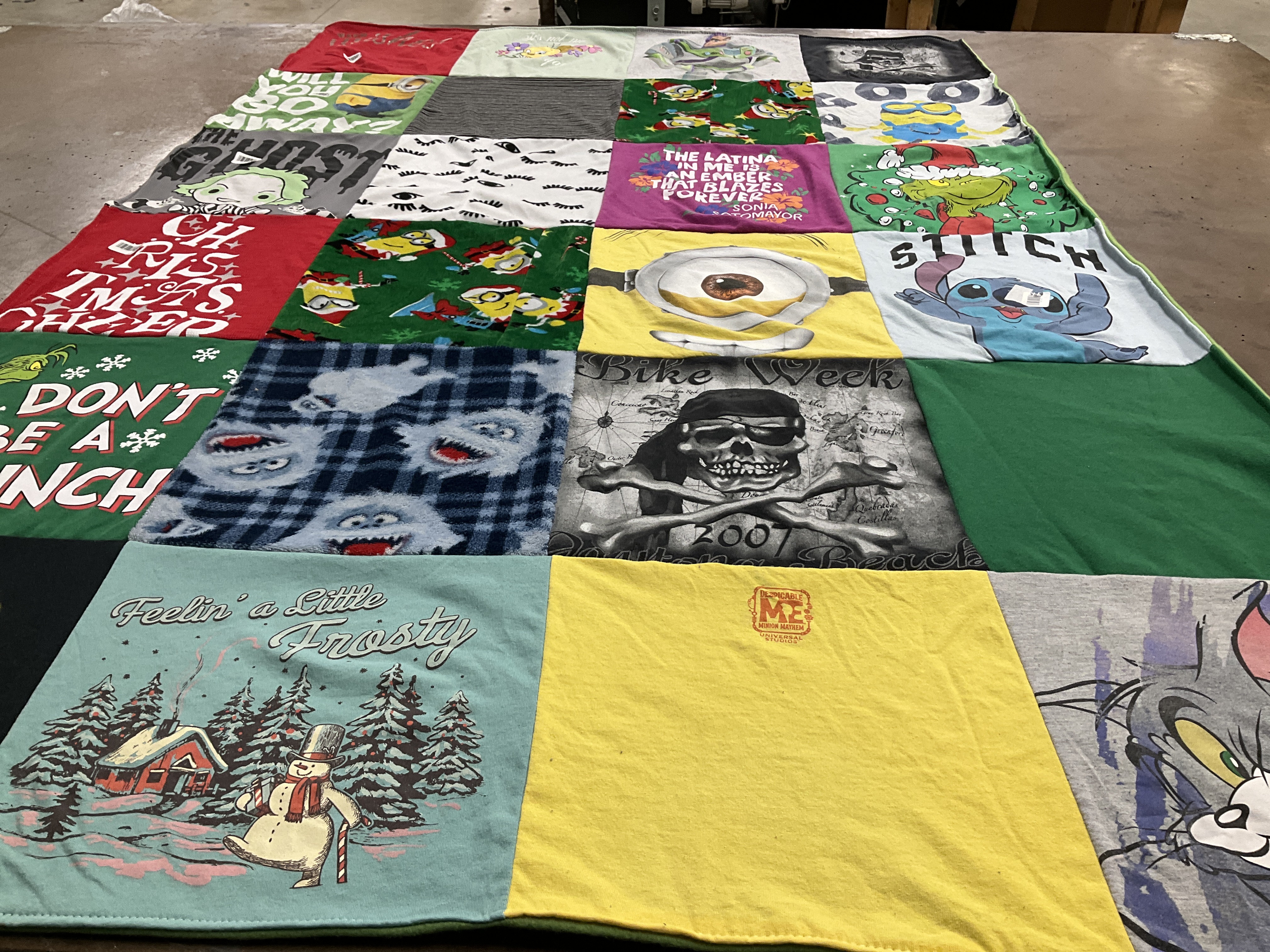 T-shirt quilt with cartoons, holidays themes by Robin from FL