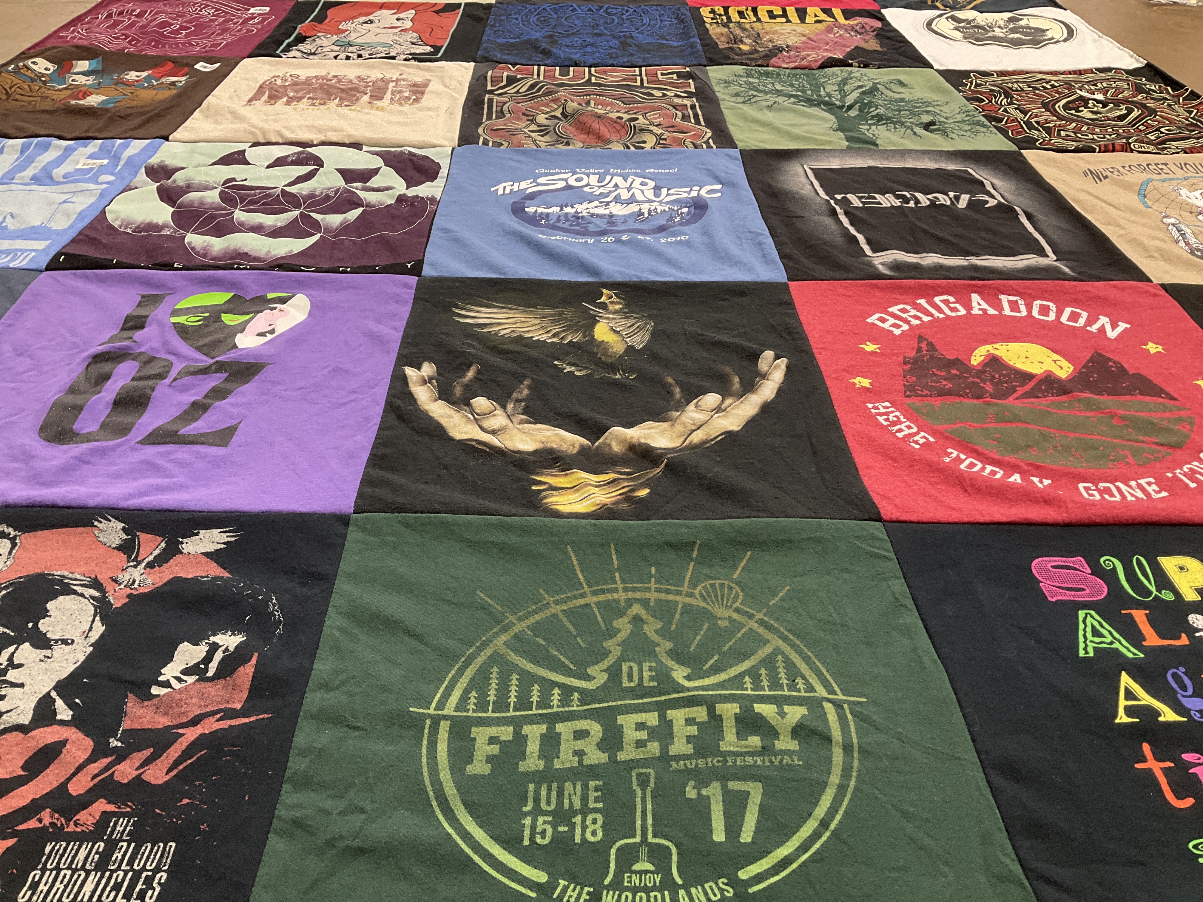 T-shirt quilt with music, festivals themes by Patricia from PA