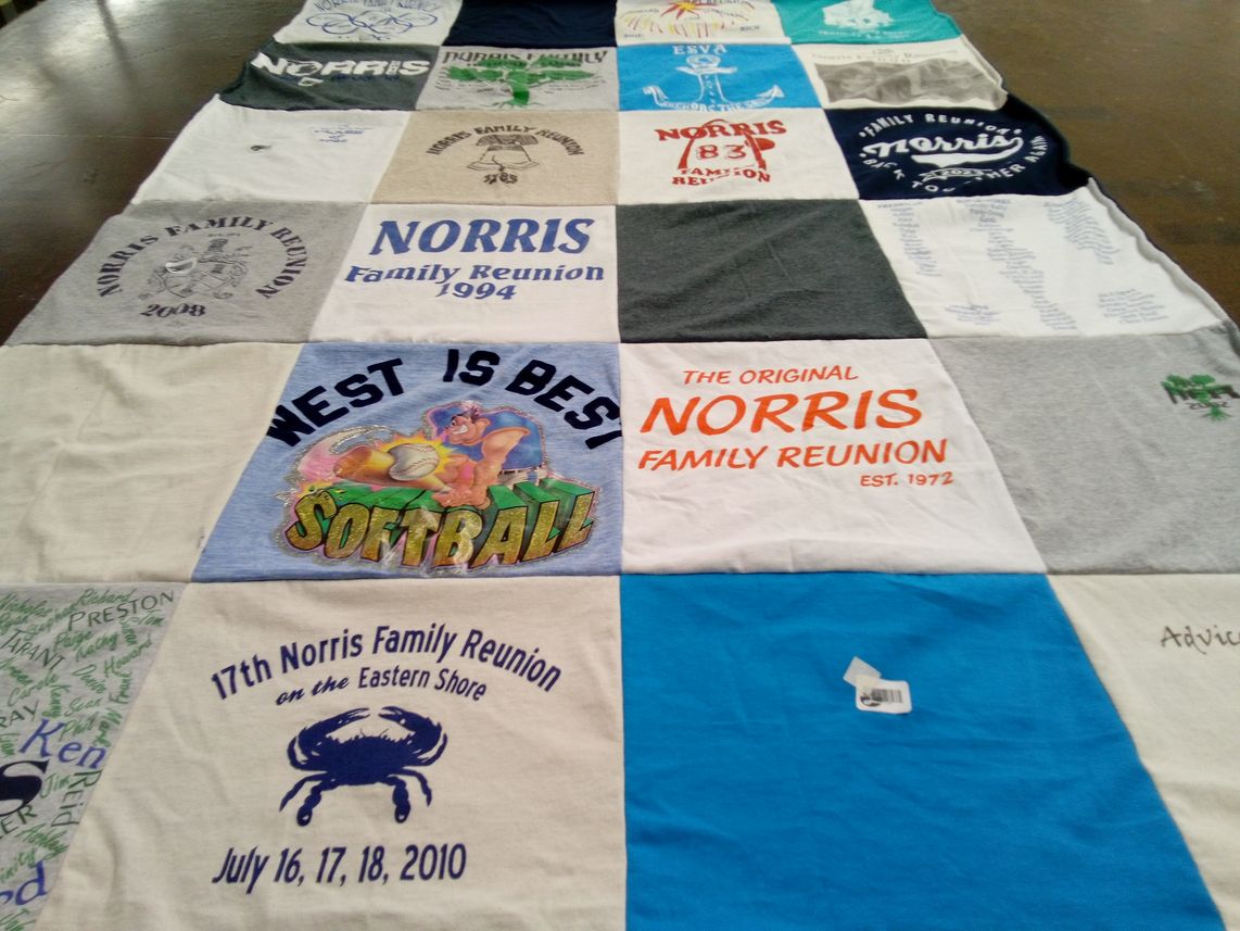 T-shirt quilt with family, reunions themes by Denise from WI