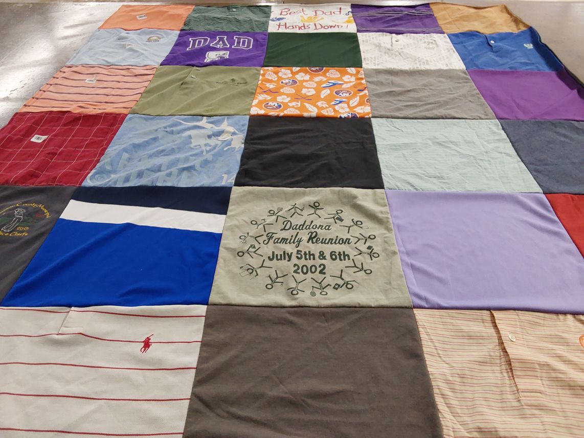 T-shirt quilt with family, reunions themes by Julie from NY