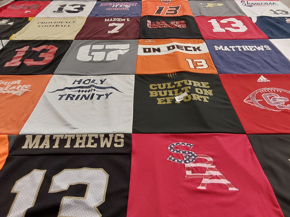 T-shirt quilt featuring maroon's football, providence football by Marimartha from NC