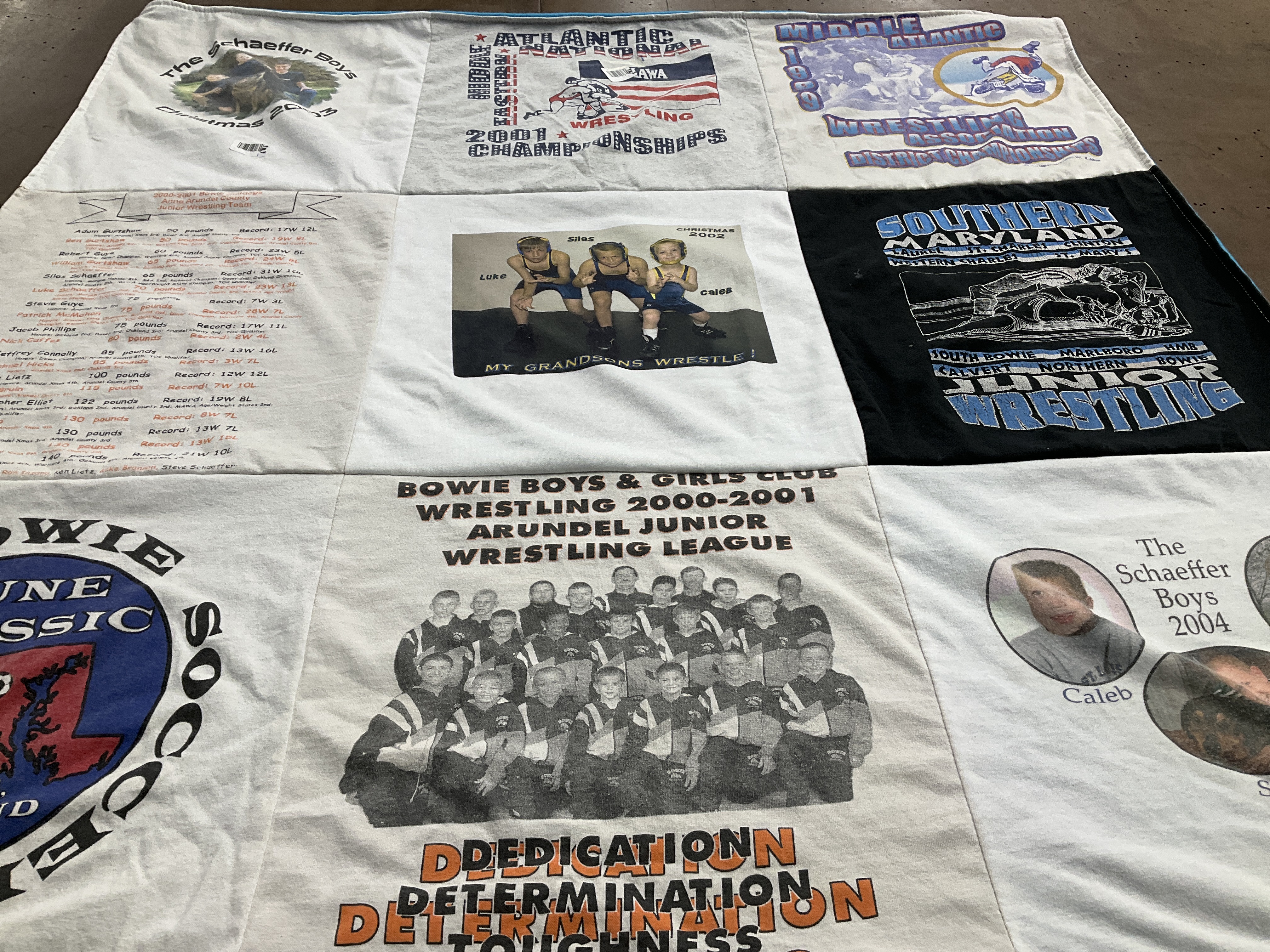 T-shirt quilt with wrestling, sports themes by Christine from MD