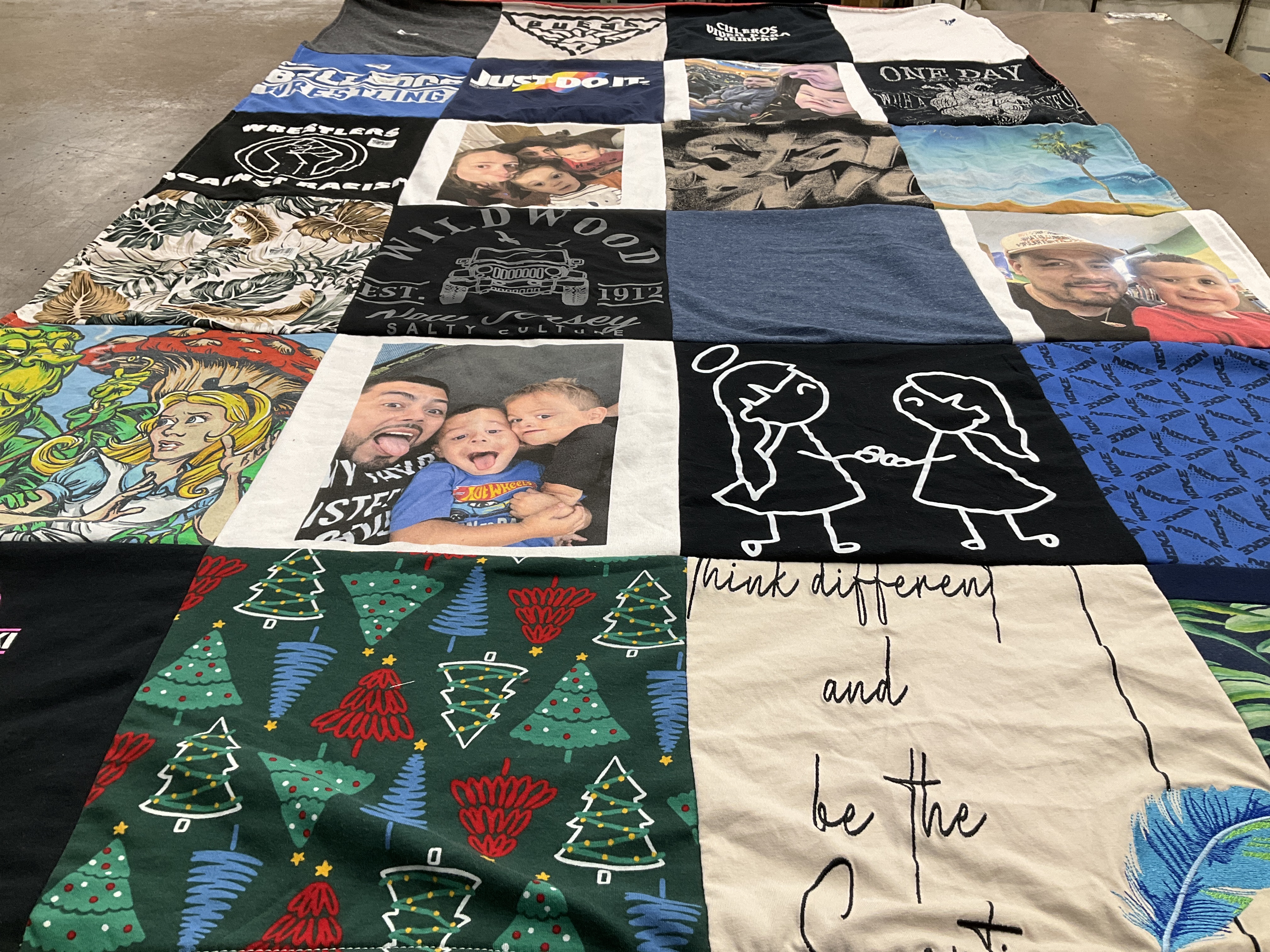 T-shirt quilt with wrestling, family themes by Lauren from NY