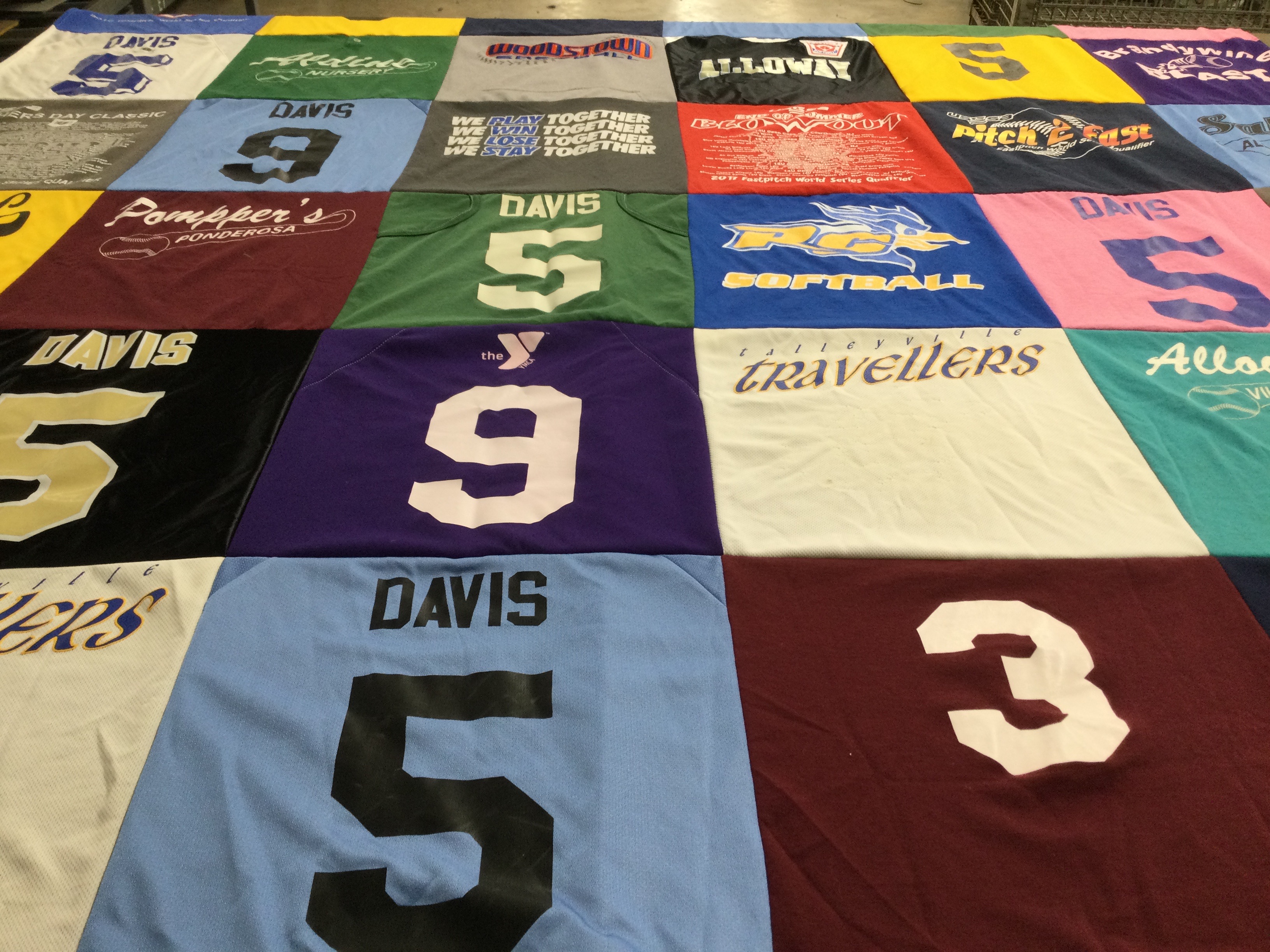 T-shirt quilt with sports, team spirit themes by Donna from NJ