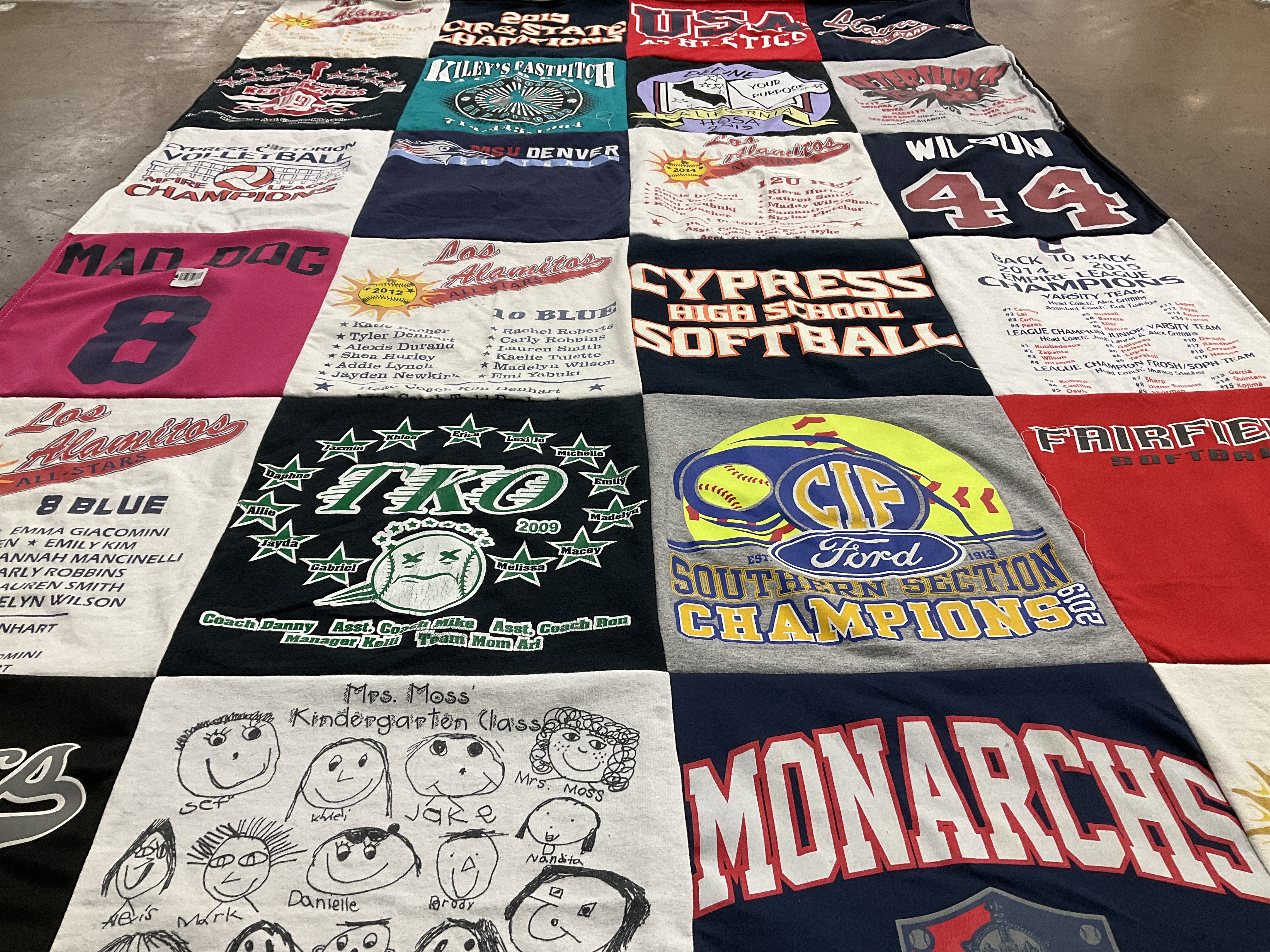 T-shirt quilt from los alamitos high school, fairfield high school by Wendy from CA