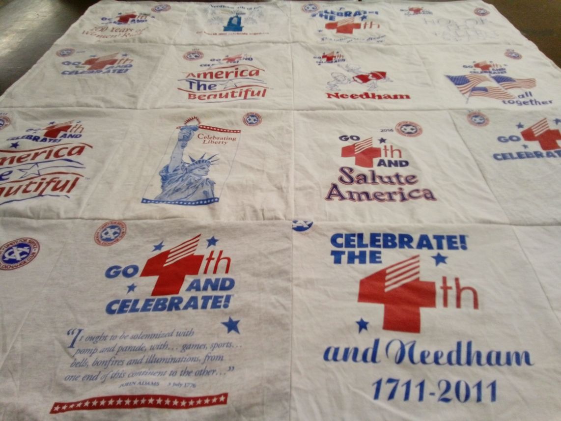 T-shirt quilt with patriotic celebrations, independence day themes by Thomas from MA